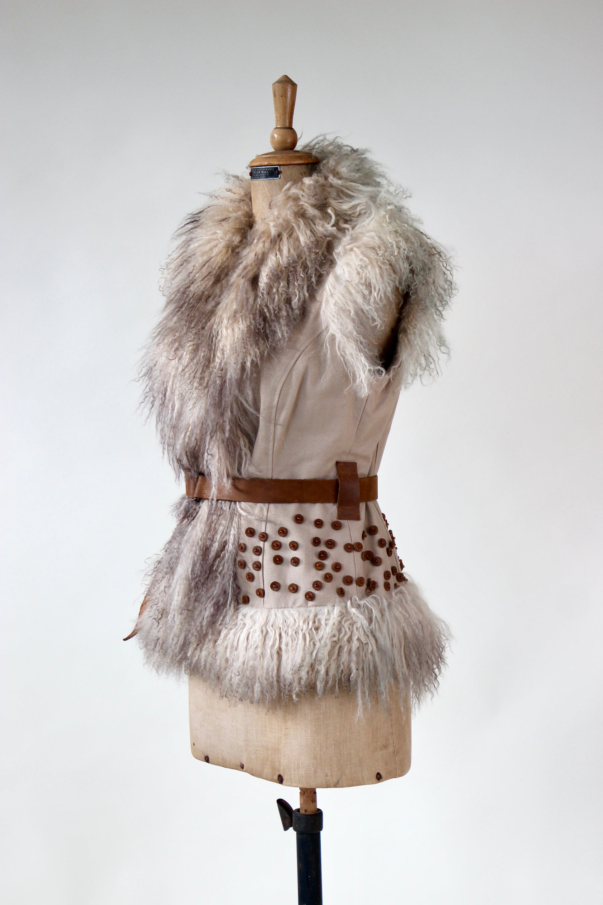 Vintage Vest with Mongolian Lamb Fur // Size S