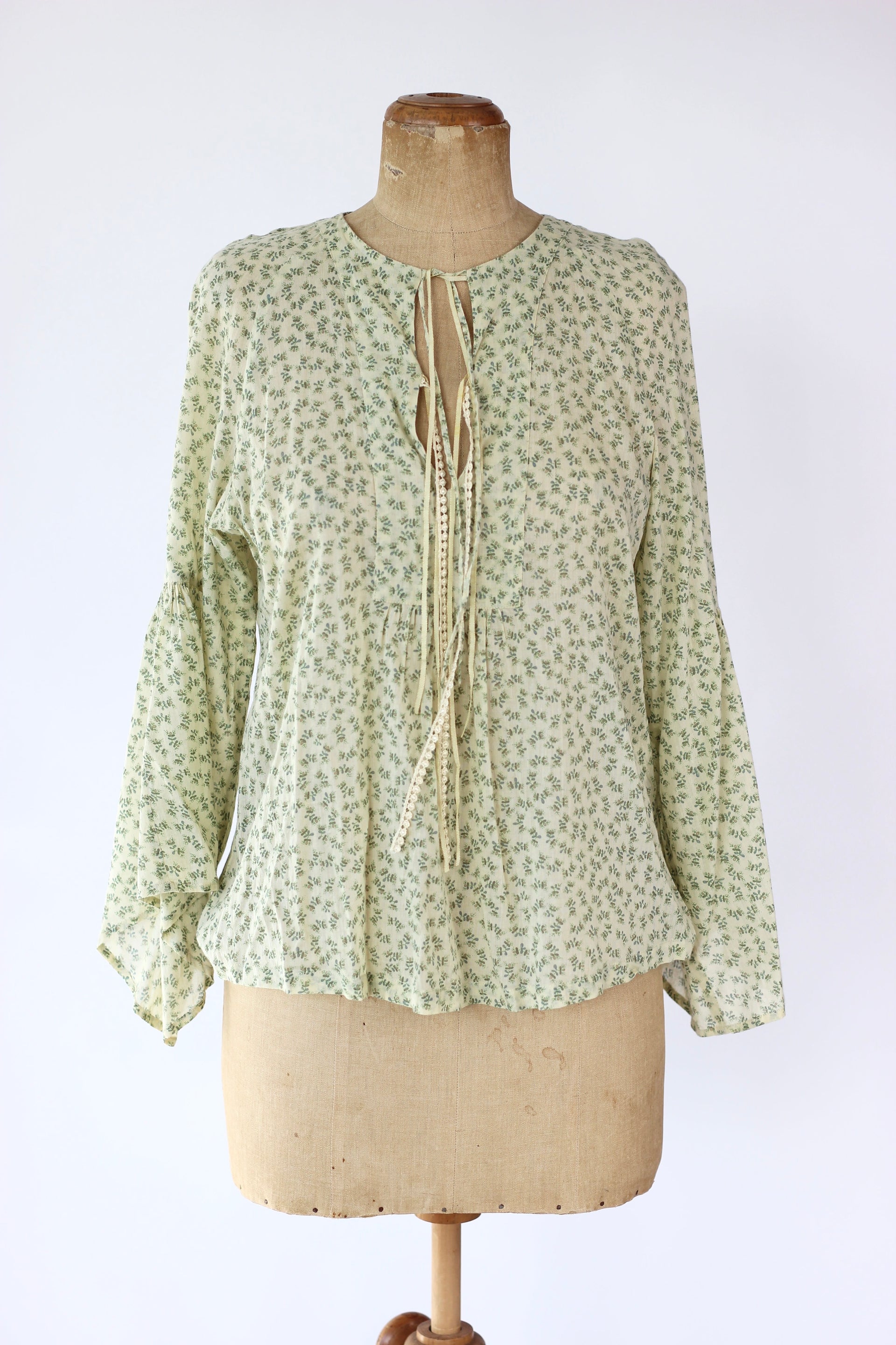 Y2K Vintage Yellow Floral Cotton Blouse//Danish Design//Size M