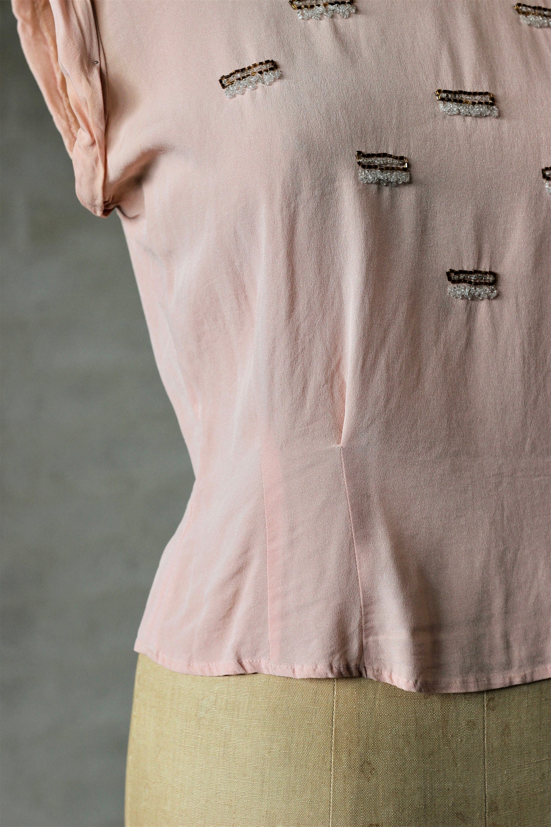 1940s Pale Pink Silk Blouse//Size S/M