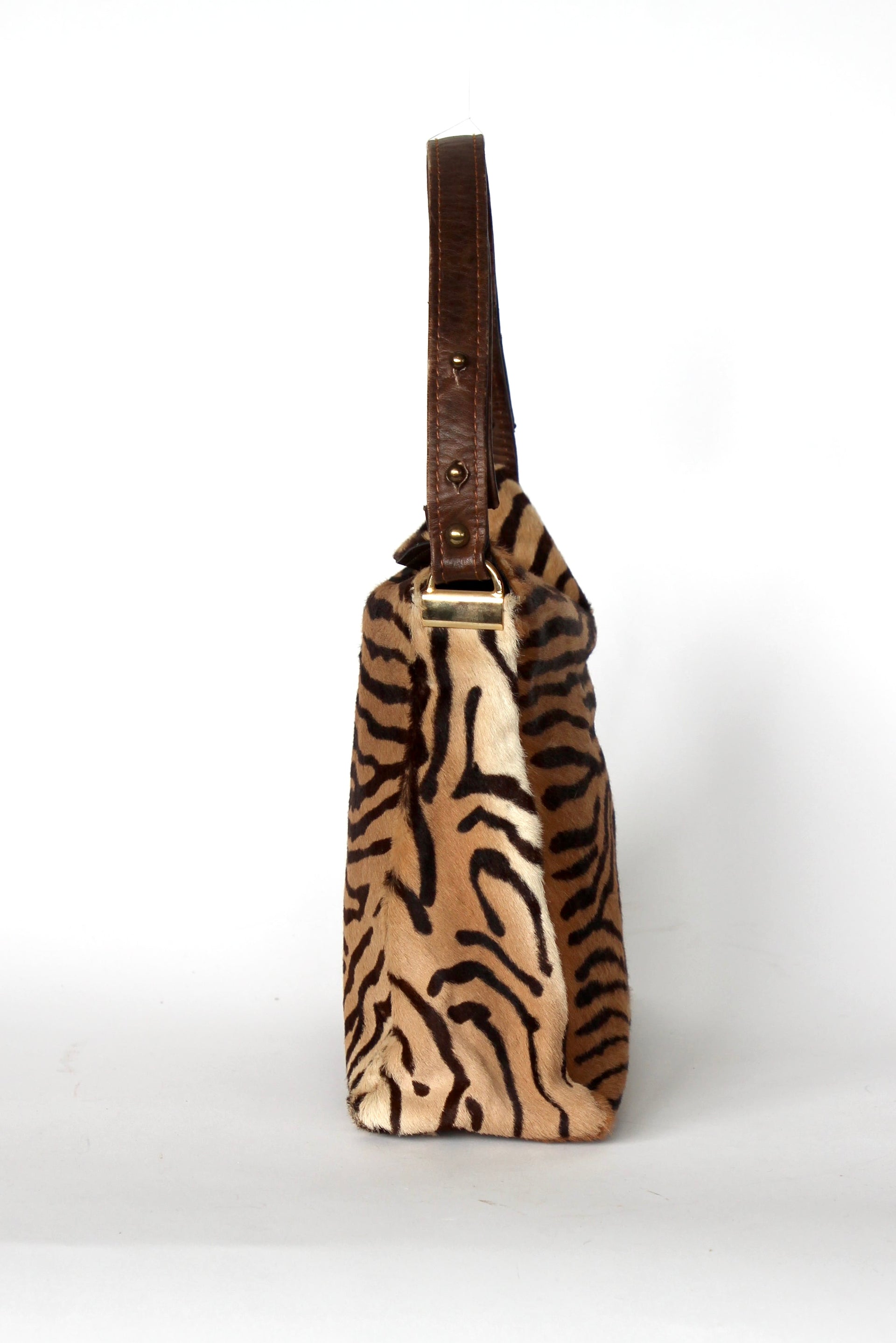 1960s Brown Fur Top Handle Bag with Tiger Pattern // Danish Design