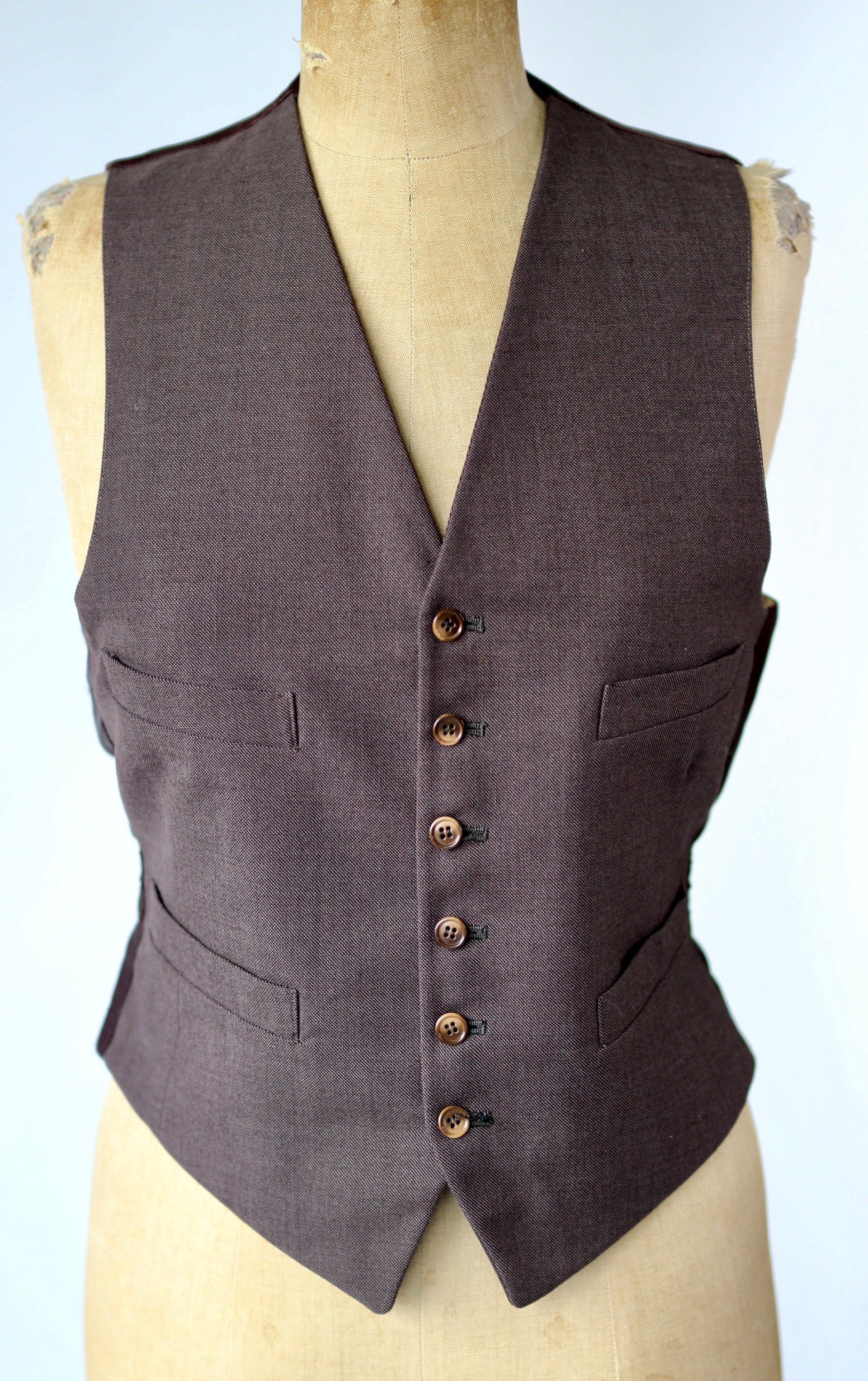 1930s Brown Tailored Wool Waistcoat//Size M/L