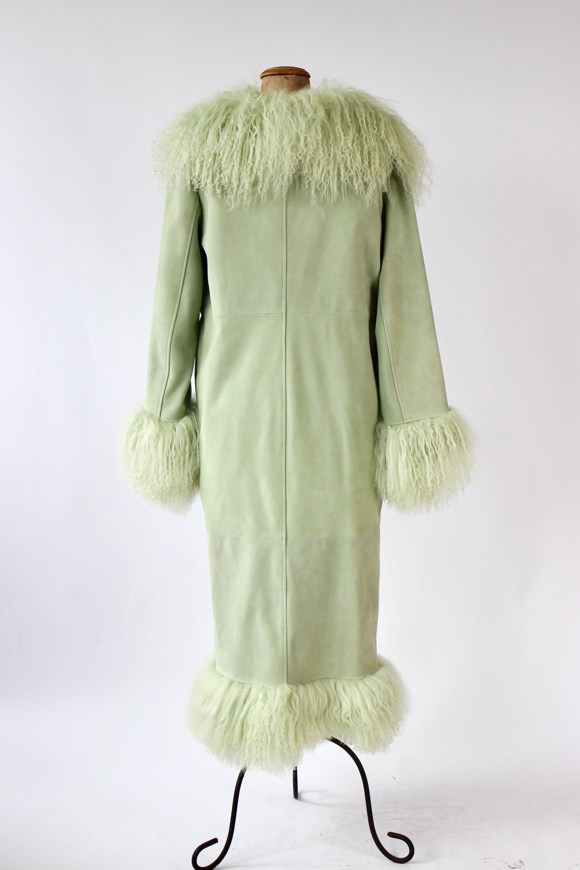 Mint Green Suede Leather Coat with Mongolian Sheep Fur