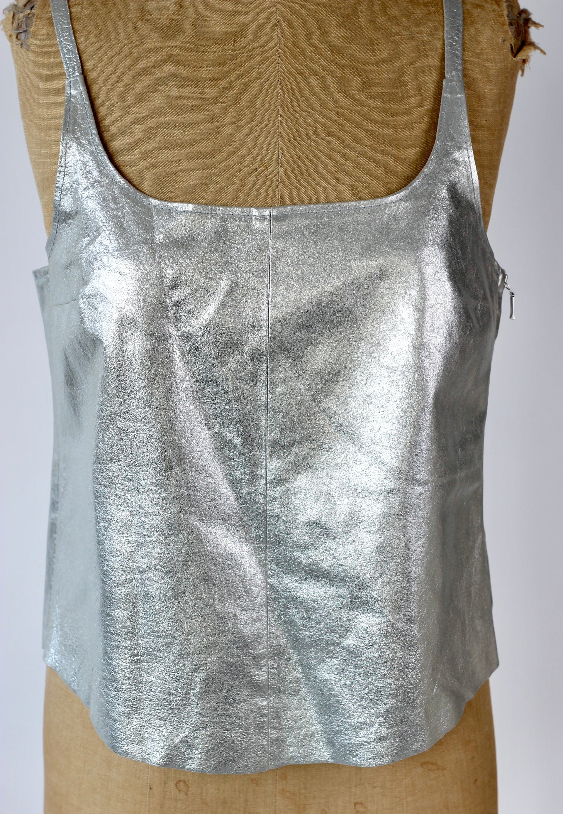 1990s Vintage Leather Silver Top//Size L
