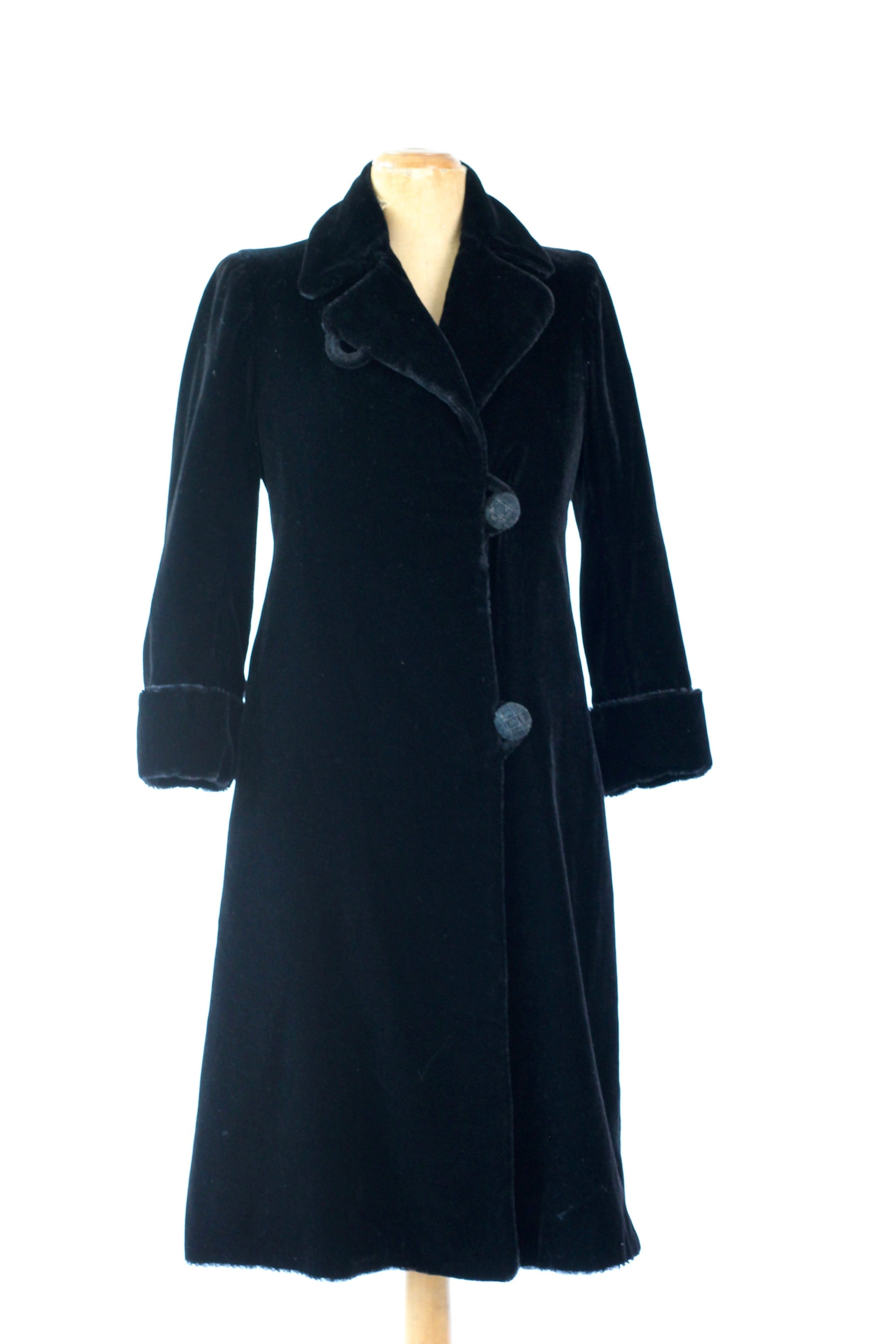 1920s Black Faux Fur Coat//Size M