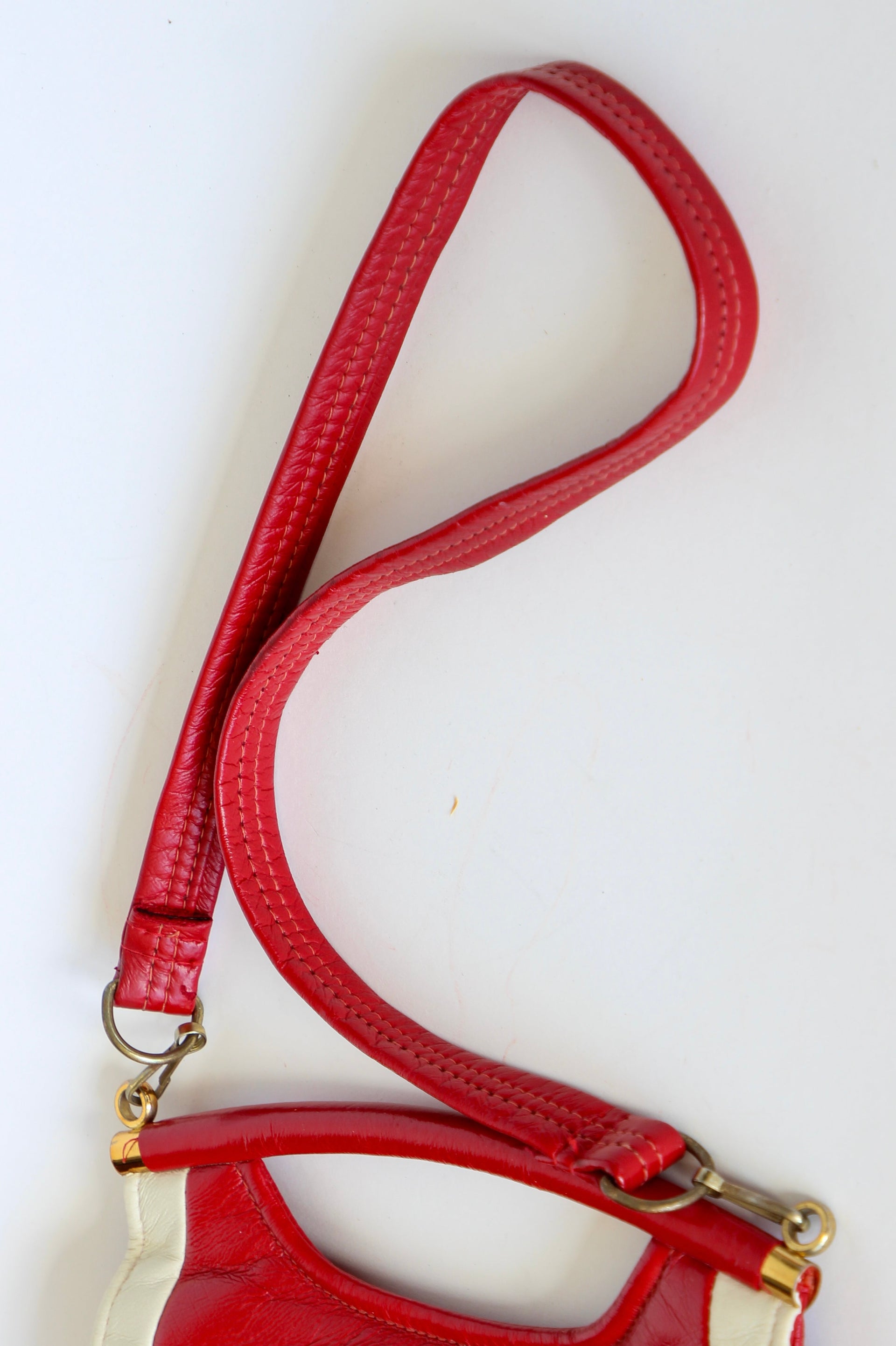 1970s Vintage Red and White Vinyl Top Handle Bag/Shoulder Bag