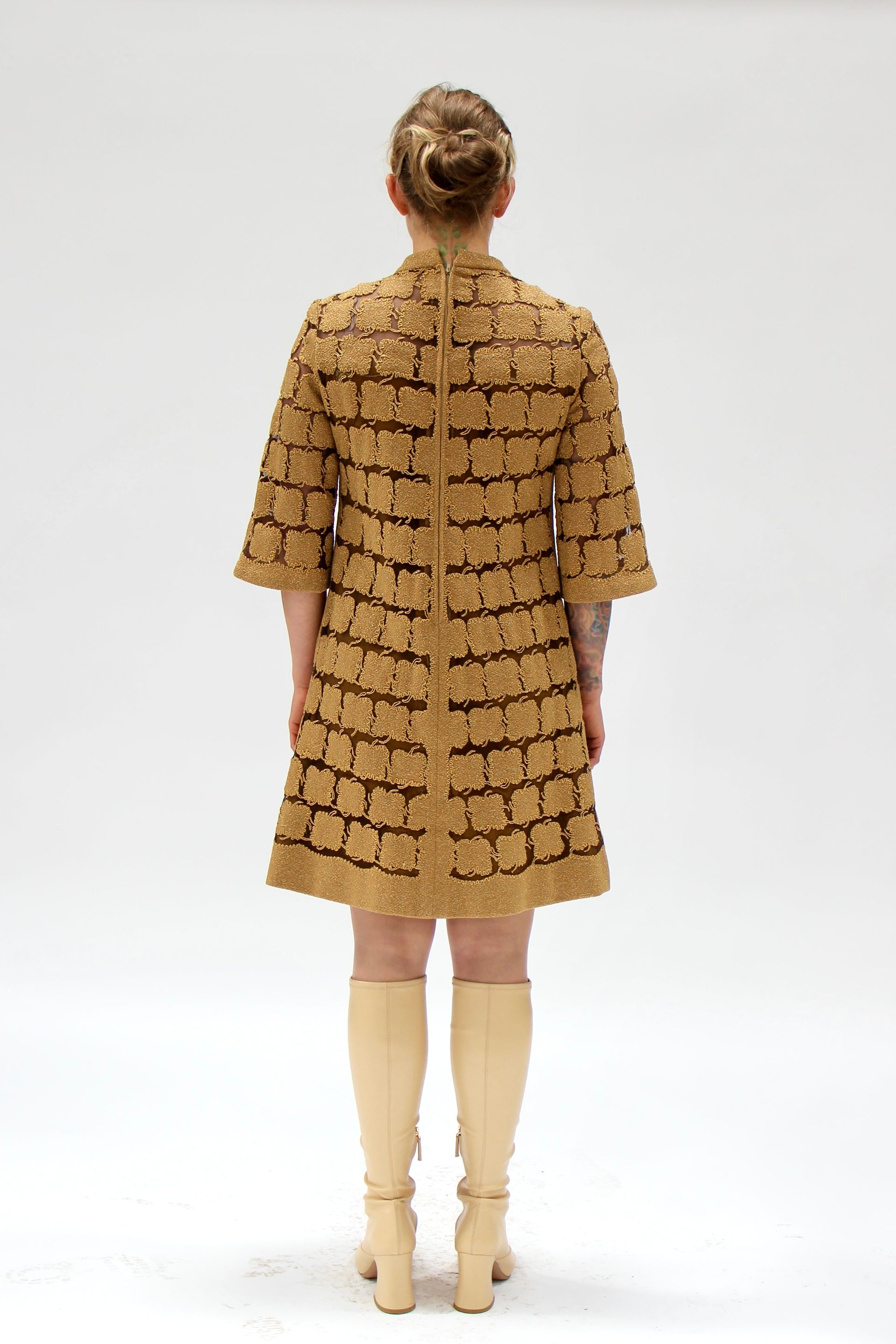 1960s Vintage Gold Mod Dress//Size M