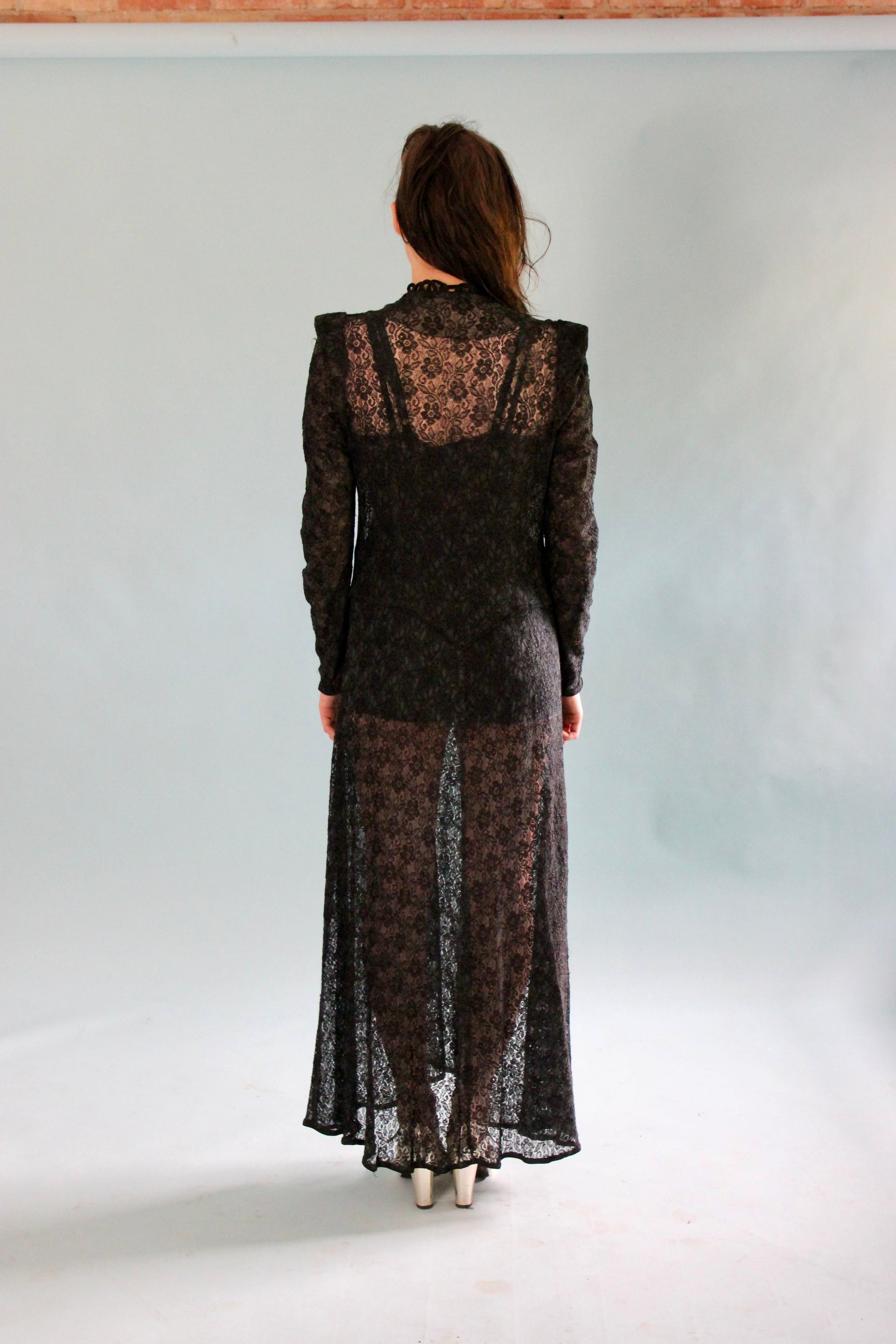 Antique Edwardian Black Lace Dress // Size S