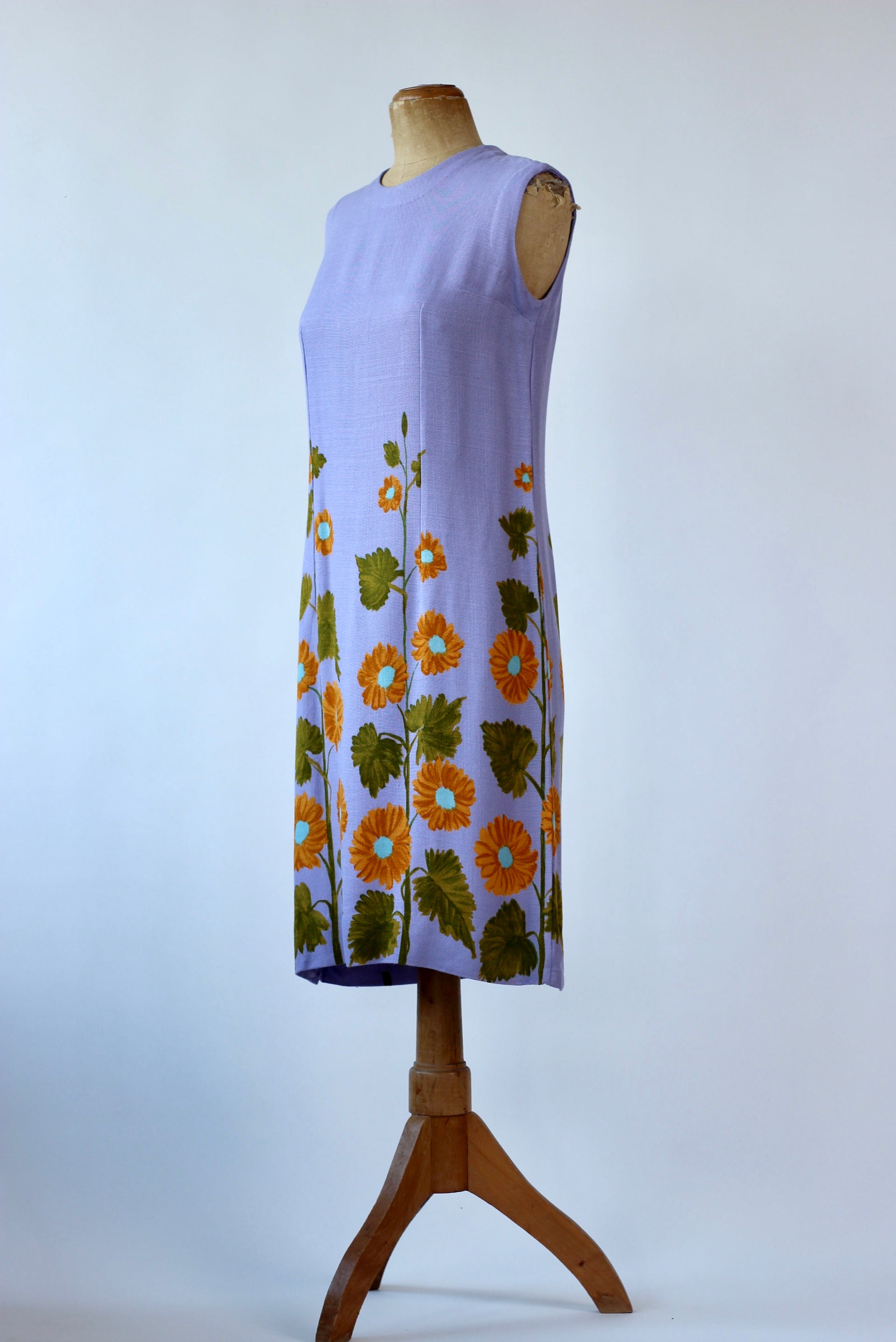 1960s Purple Silk Mod Dress with Flower Print//Size L