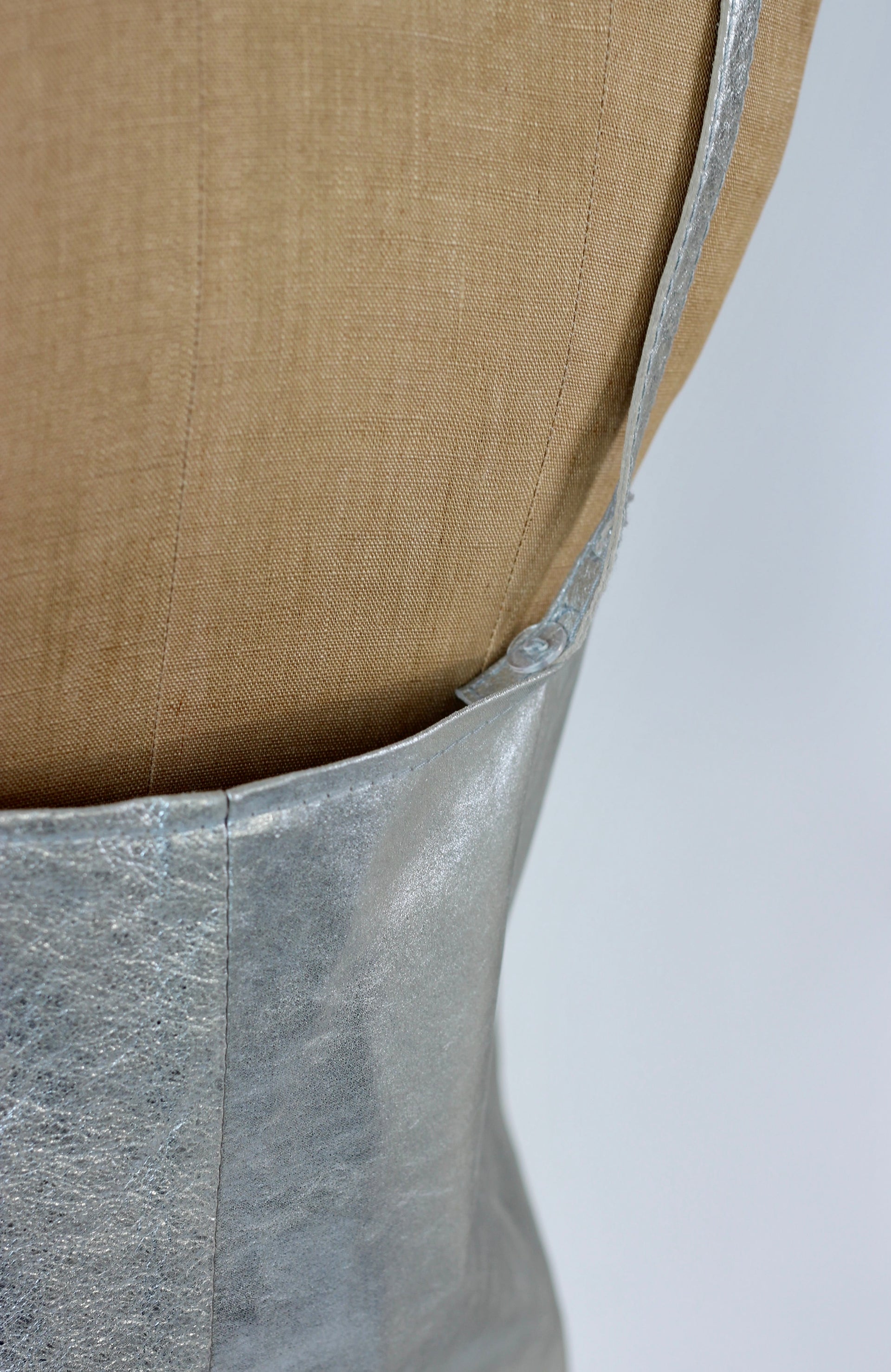 1990s Vintage Leather Silver Top//Size L