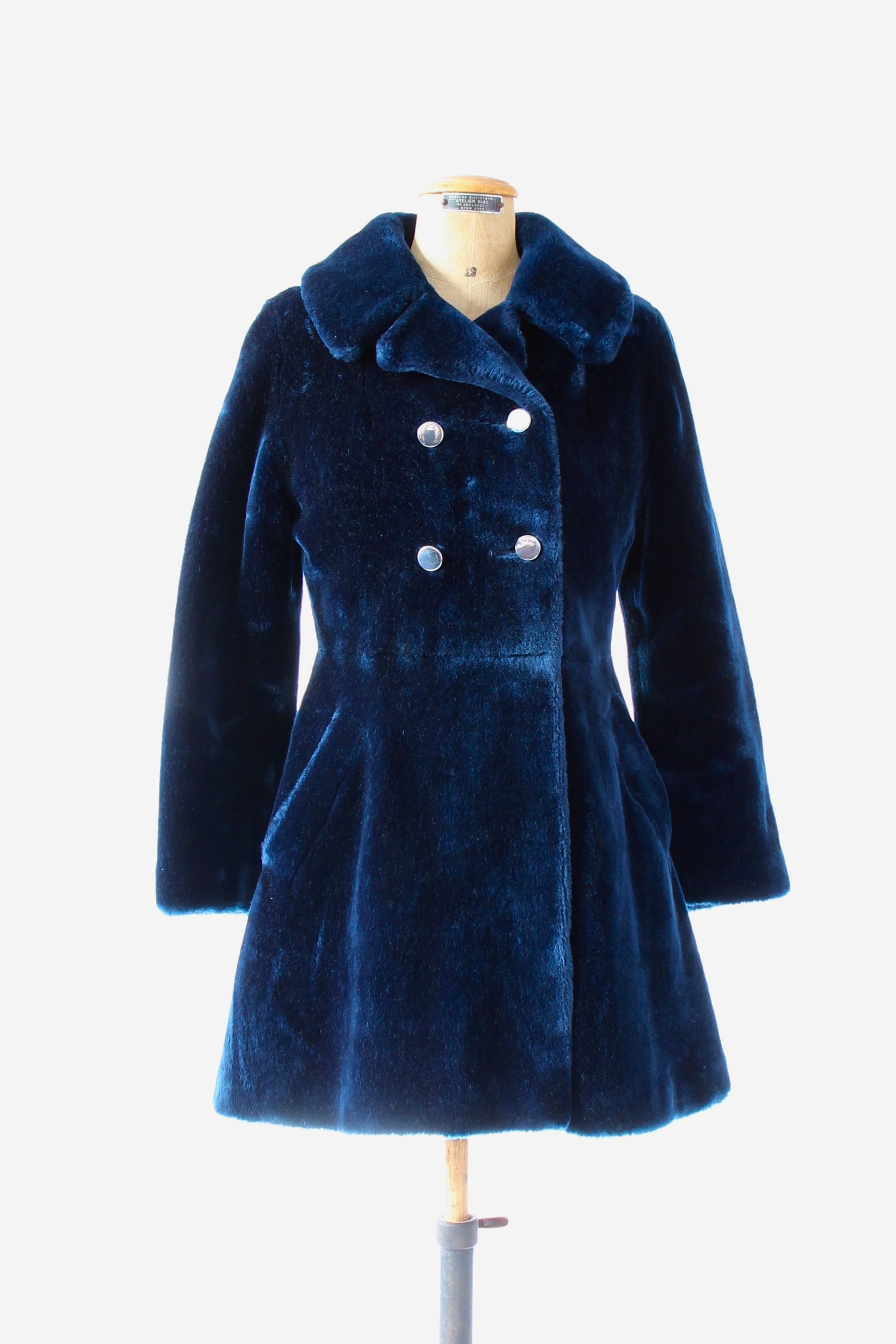 1960s Vintage Blue Faux Fur / Size S