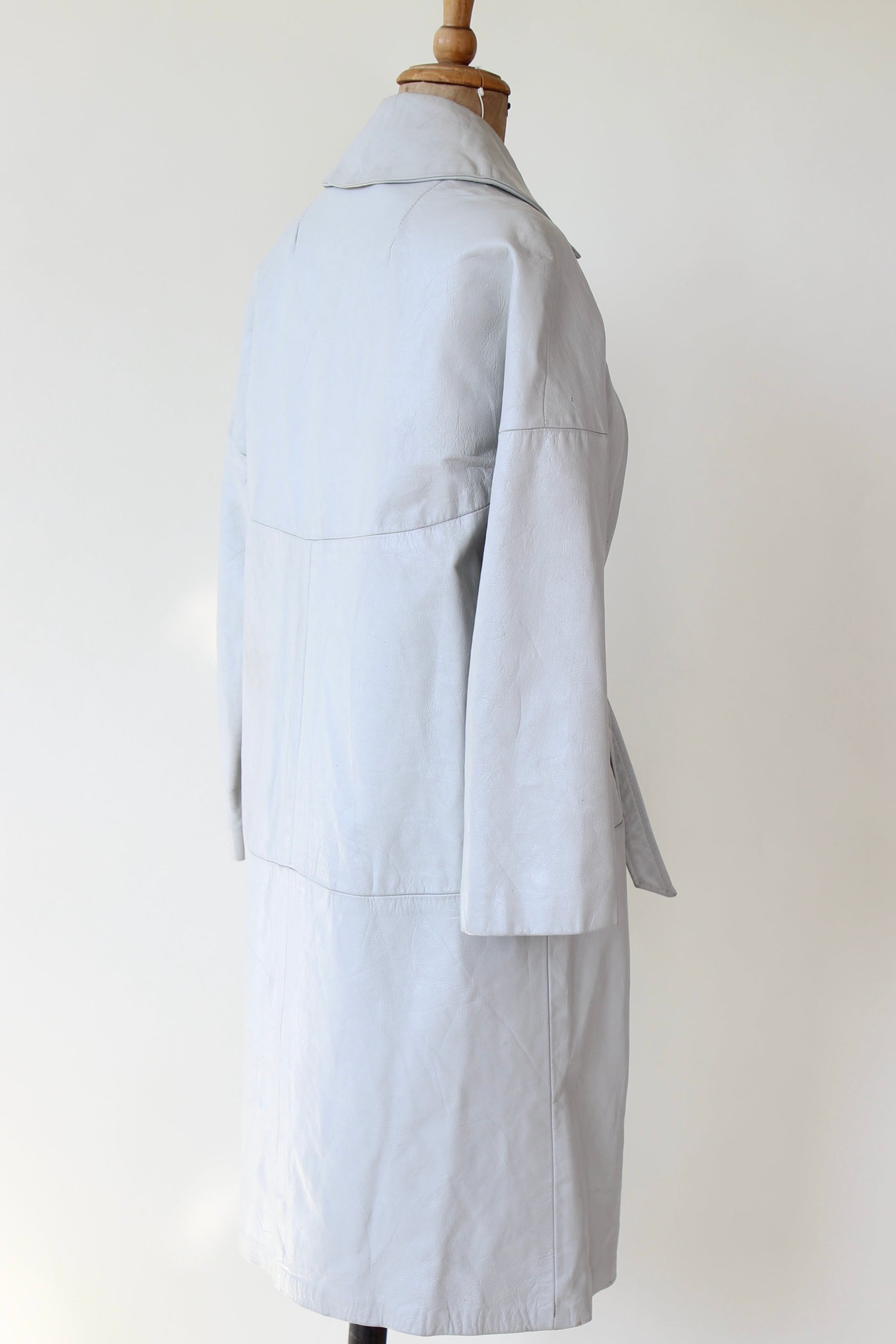 1950s Vintage Light Grey Leather Swing Coat // Size M/L