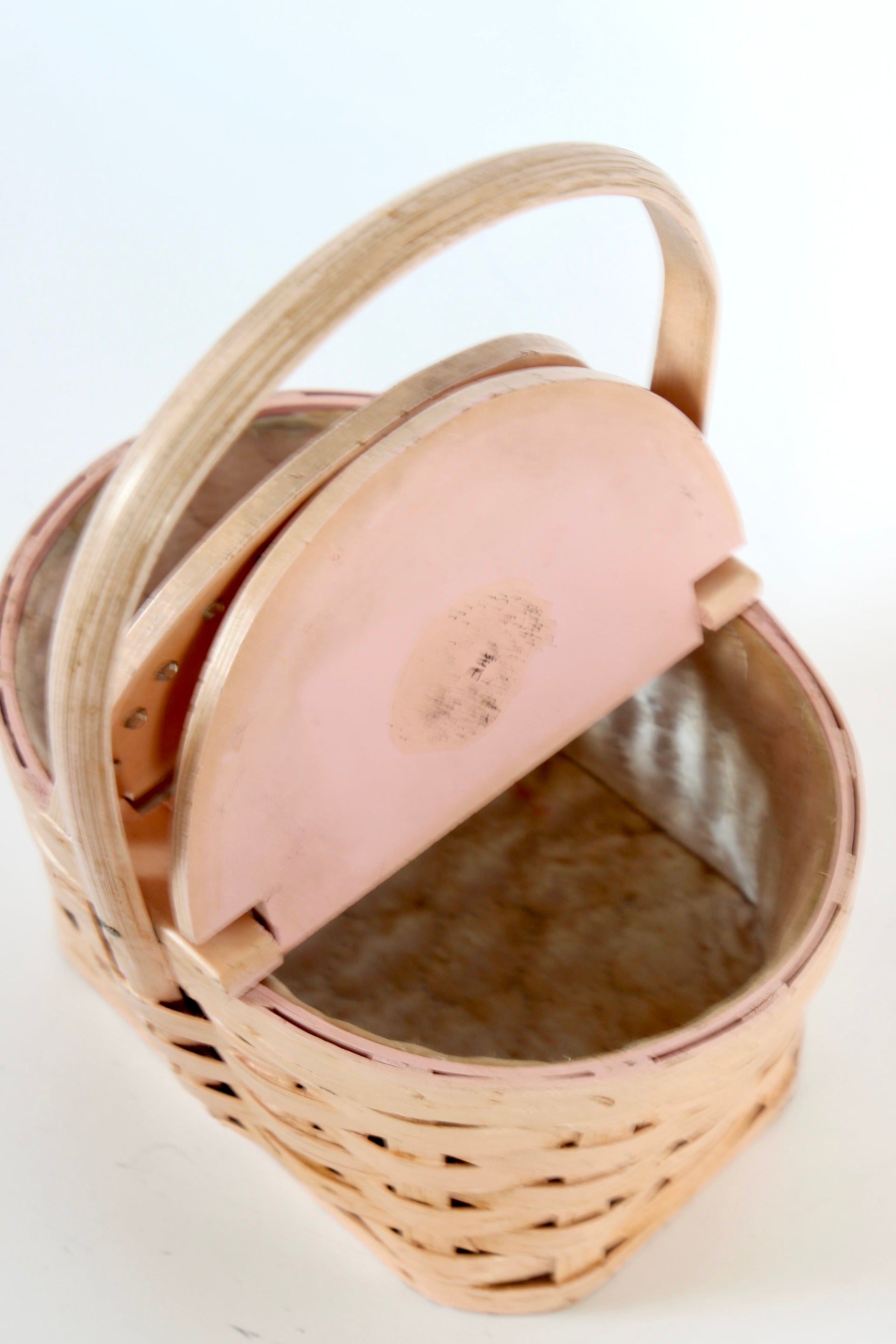 1950s Vintage Rose Woven Wood Basket Bag Purse