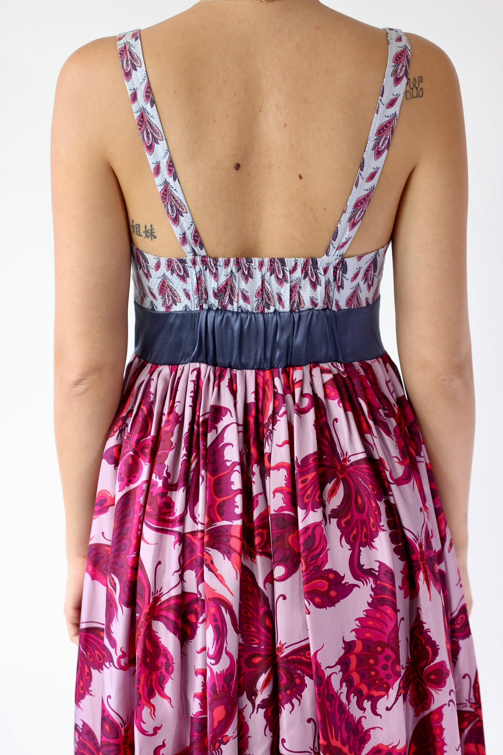 Y2K Purple Silk Maxi Silk Dress//Butterfly Print//Danish Design//Size L/XL