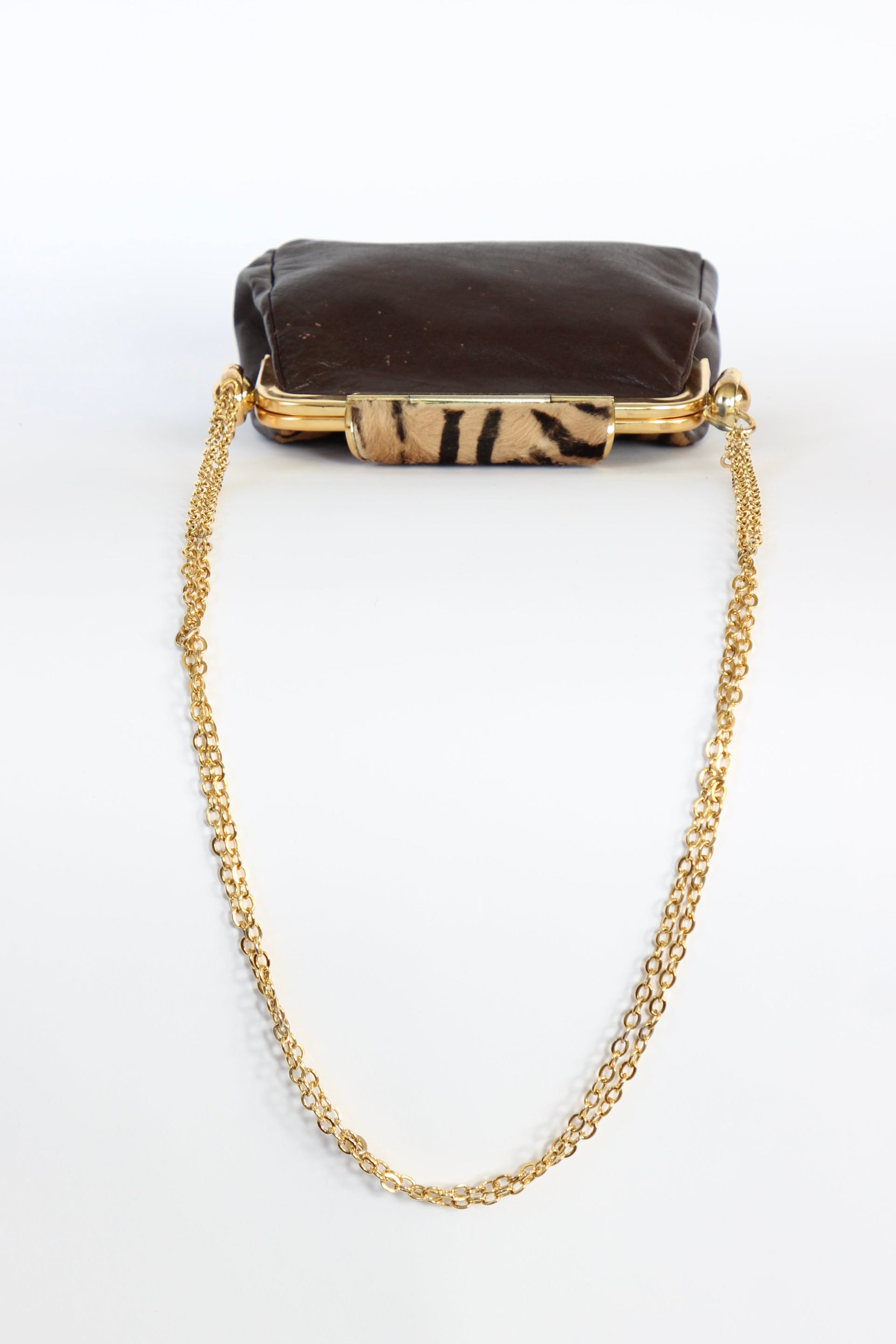 1960s Vintage Shoulder Bag with Zebra Pattern Fur and Brown Leather