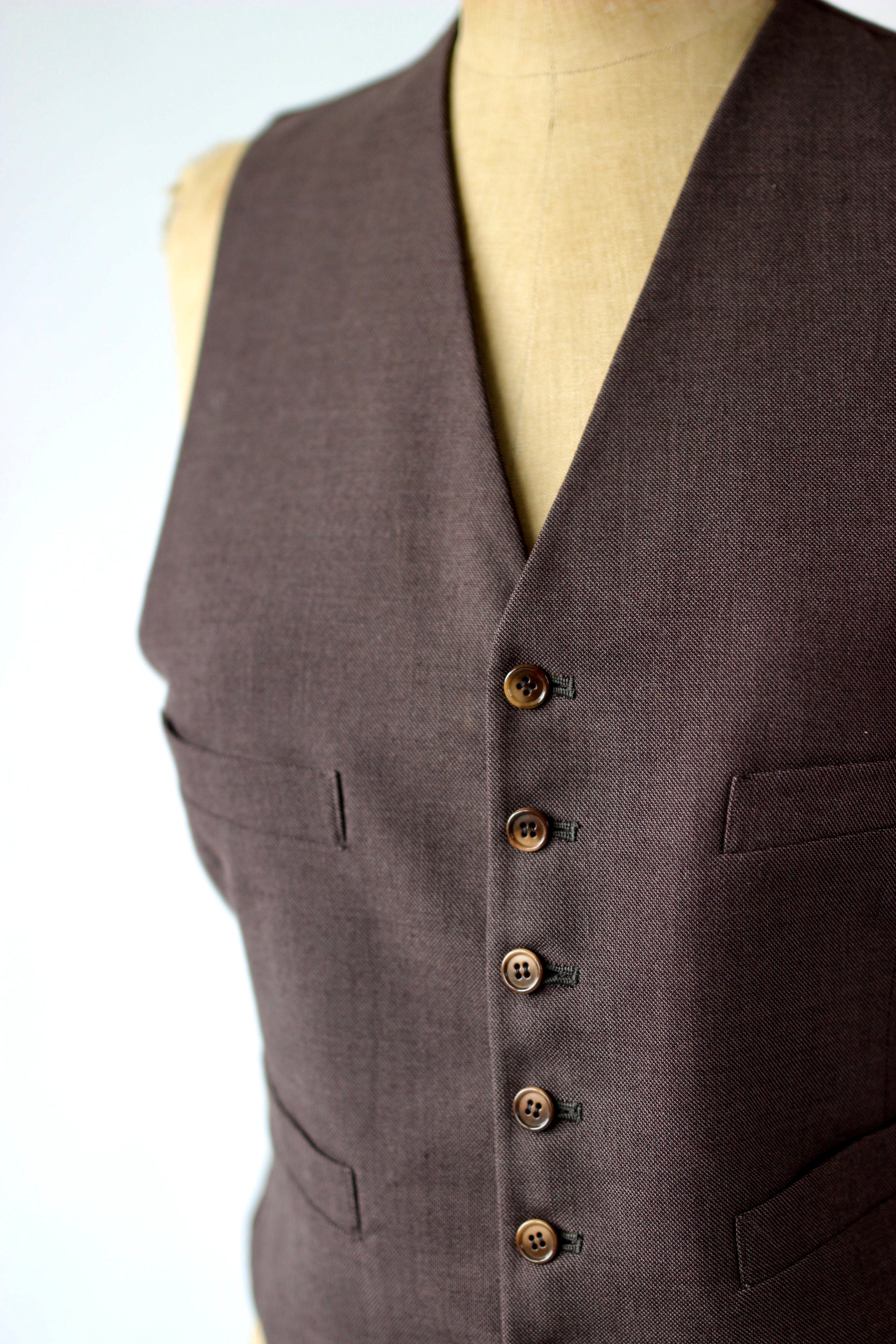 1930s Brown Tailored Wool Waistcoat//Size M/L