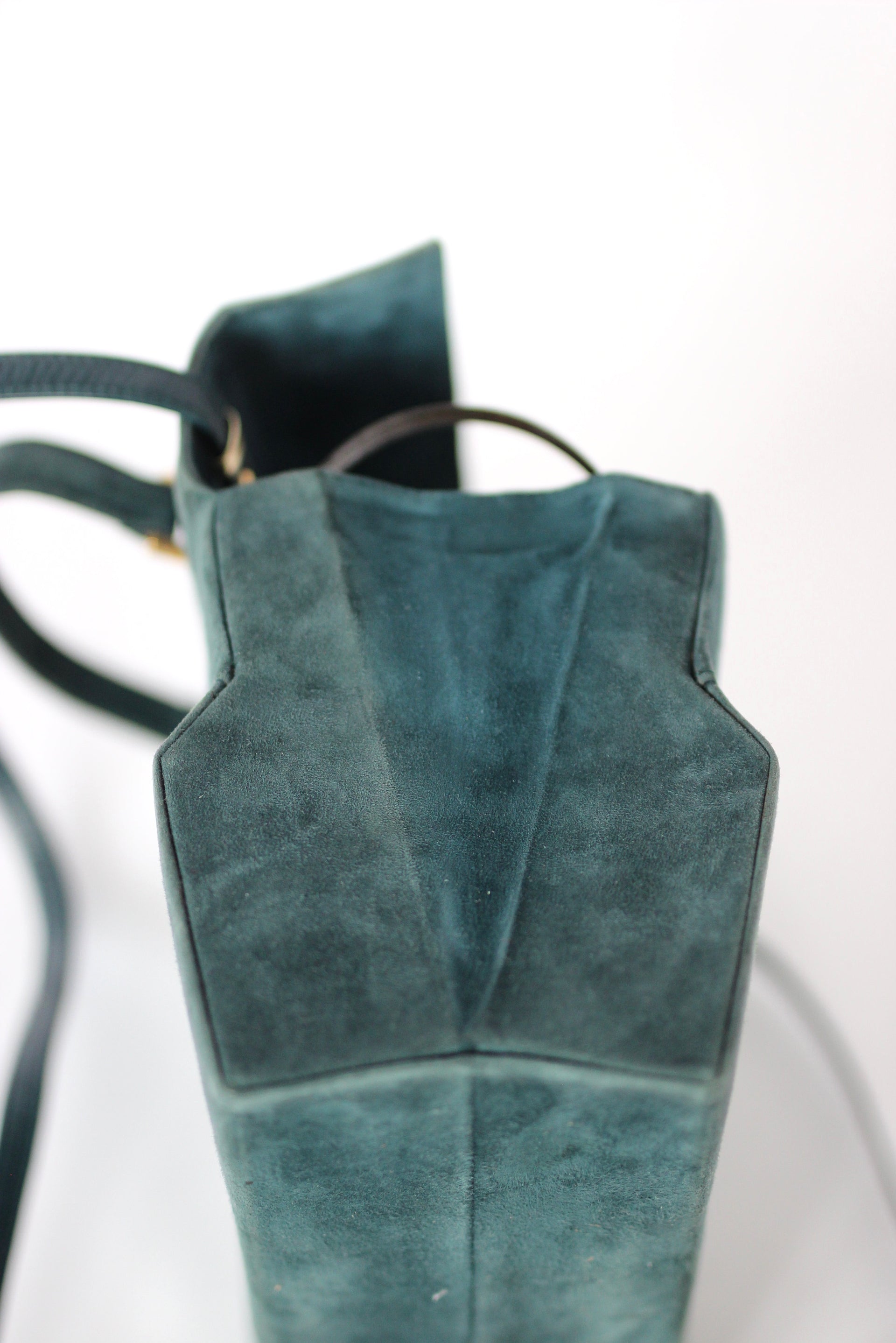 Vintage Charles Jourdan, Paris Dusty Blue Suede Leather Tophandle/Shoulder Bag
