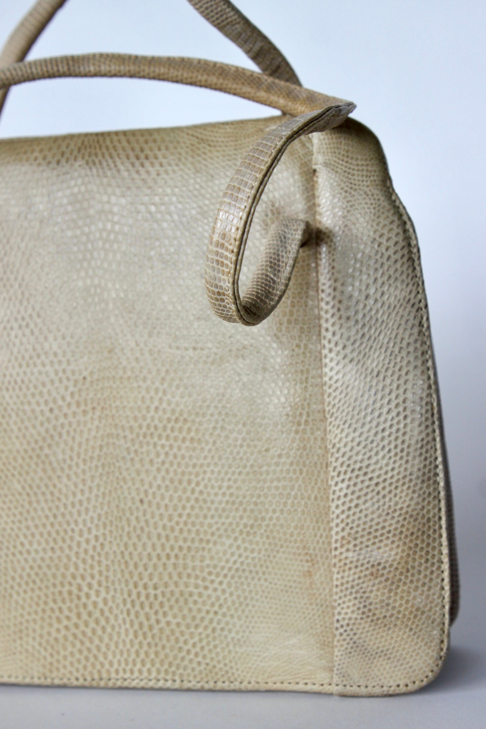 1950s Vintage Beige Lizard Leather Top Handle Bag/Purse