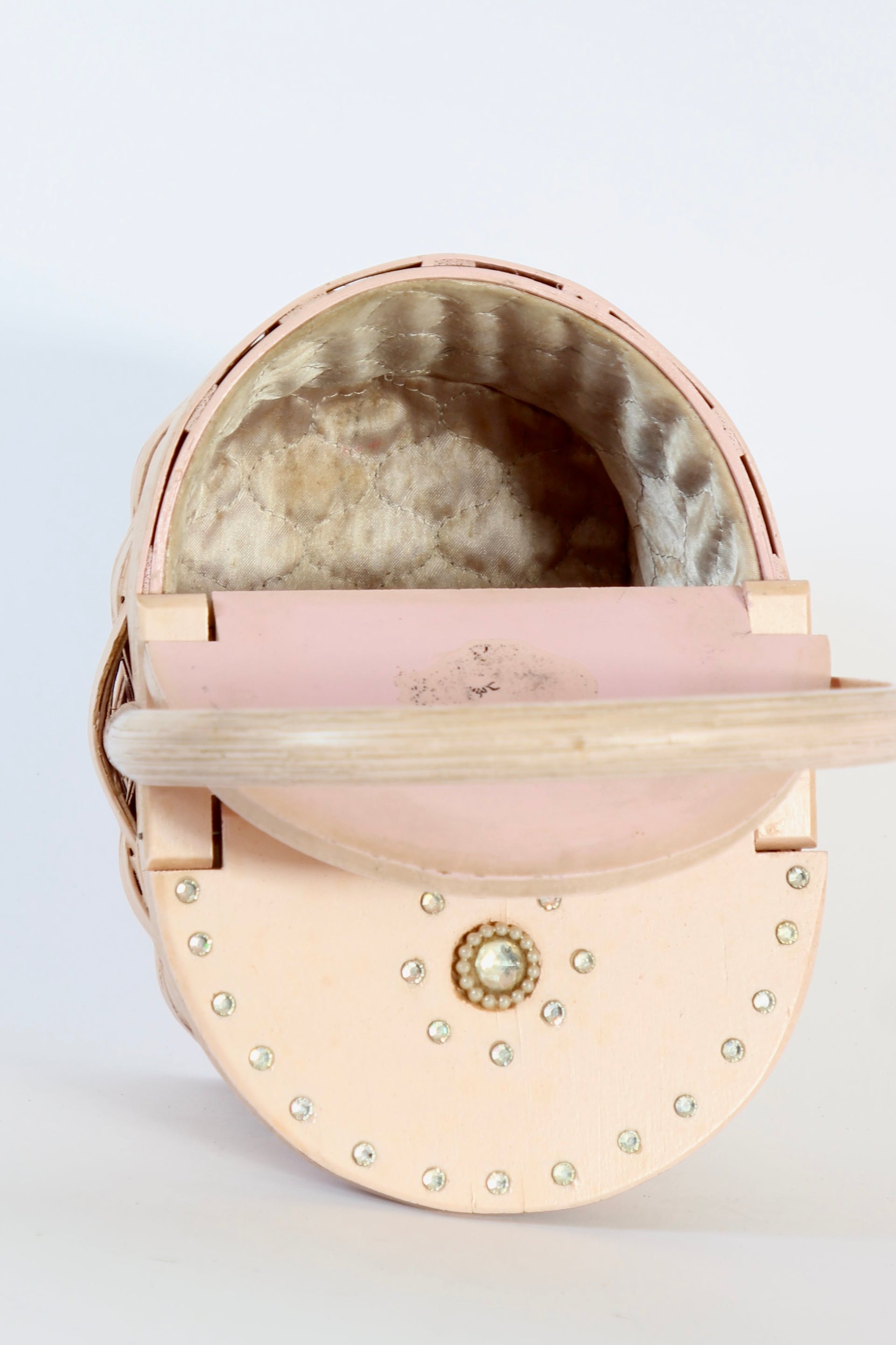 1950s Vintage Rose Woven Wood Basket Bag Purse