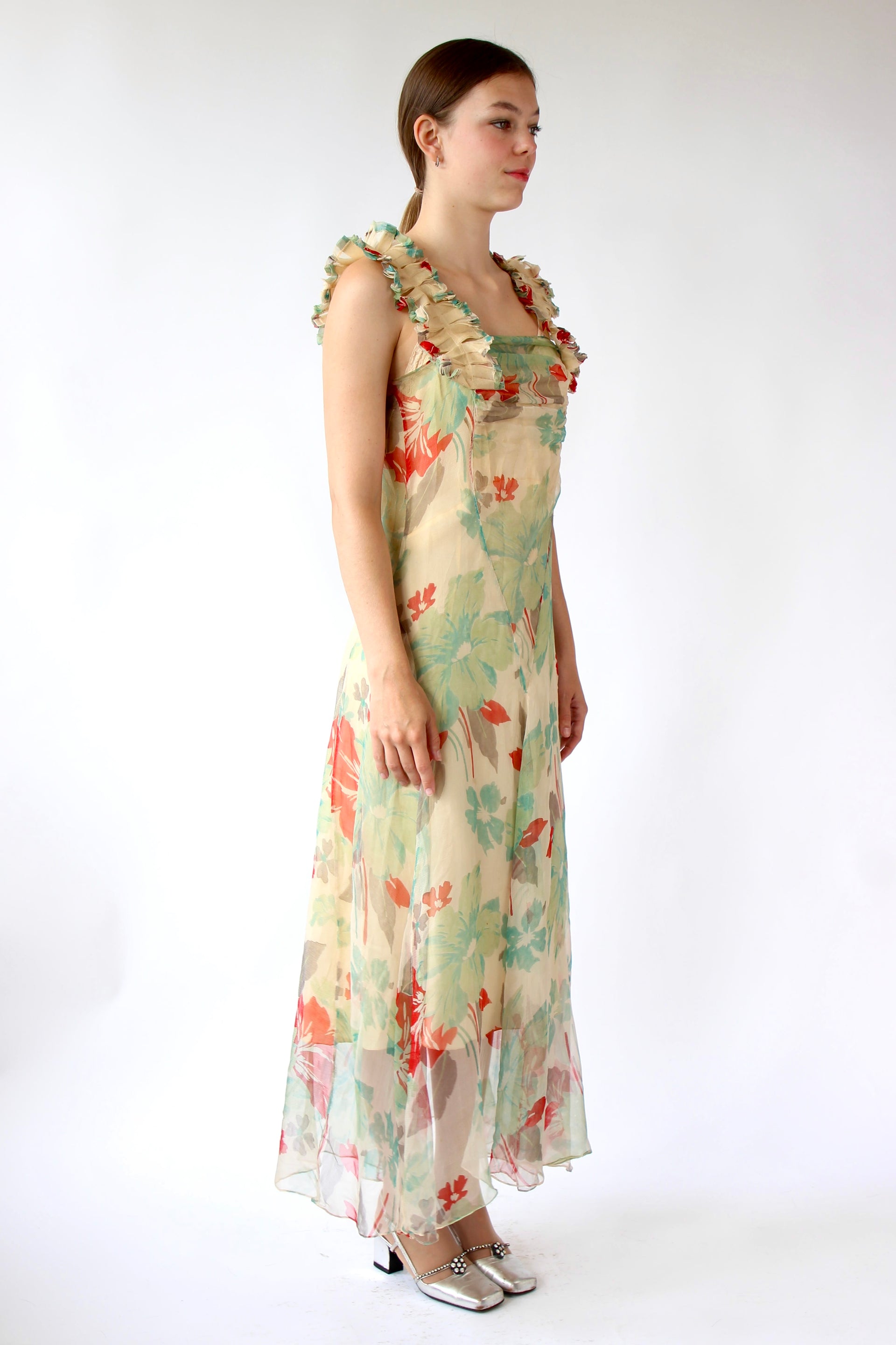 1920s 1930s Vintage Silk Chiffon Dress // Size XS
