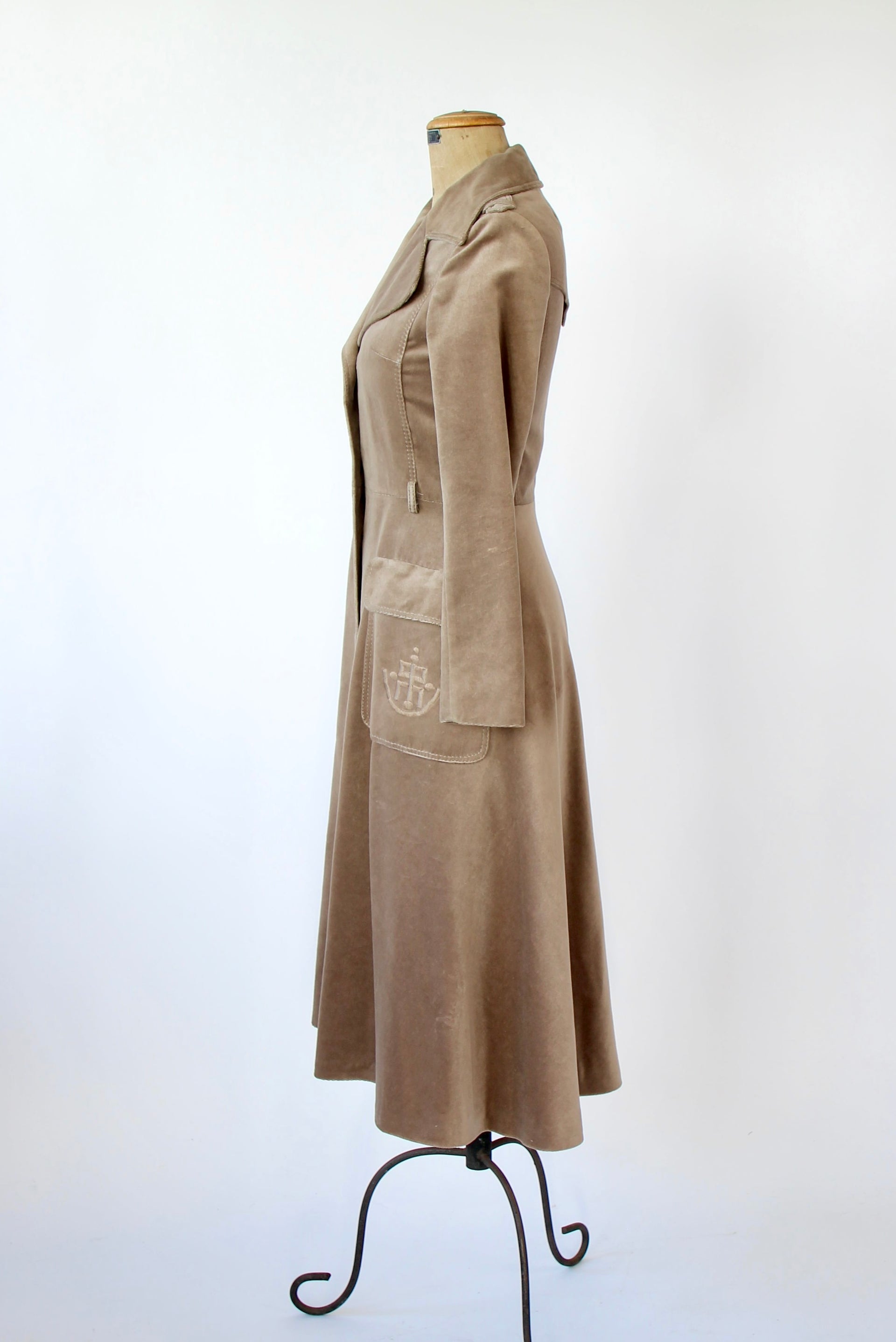1970s Designer Louis Feraud Brown Velvet Mod Coat // Size S
