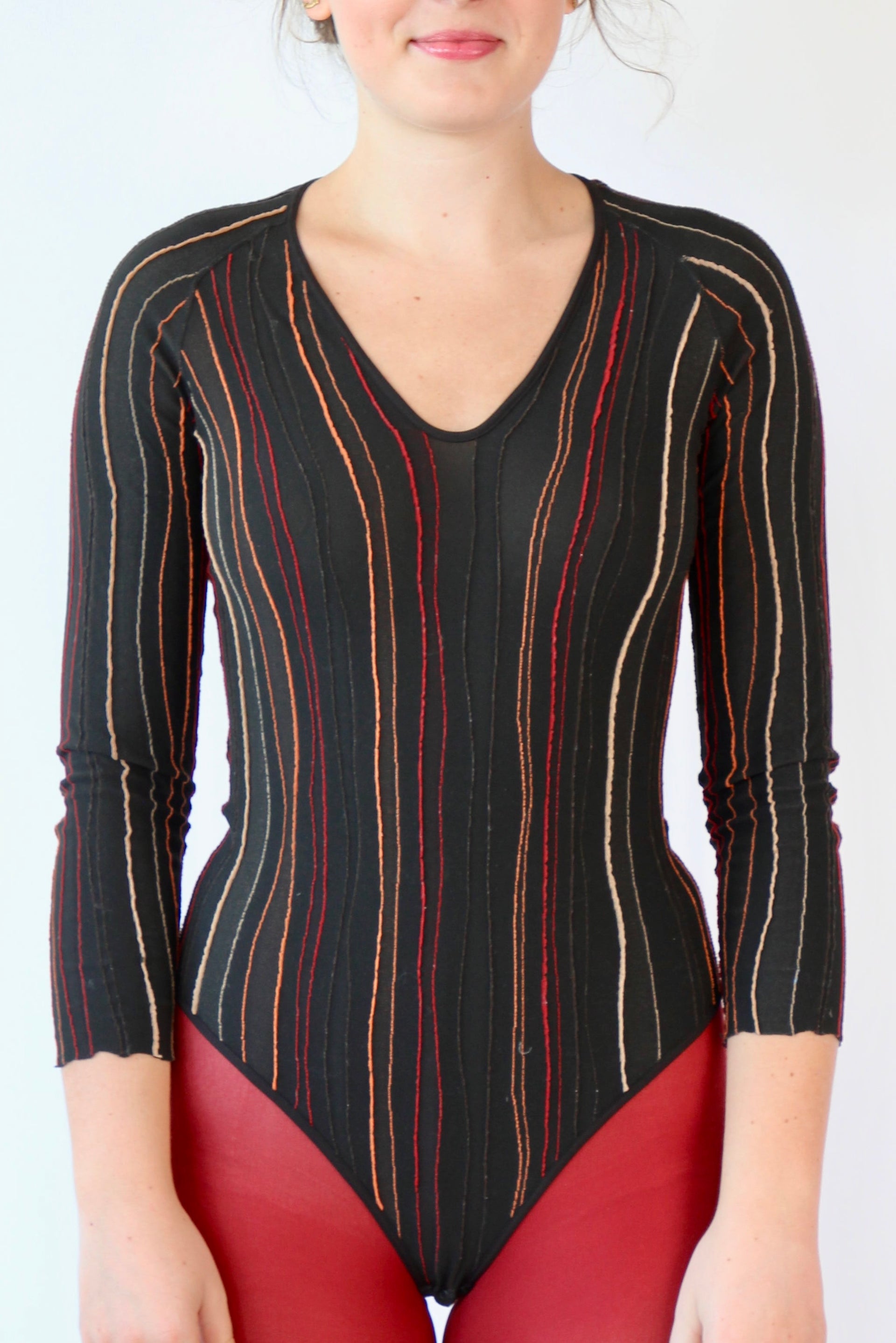 1990s Vintage Brown Striped Bodysuit // Size M