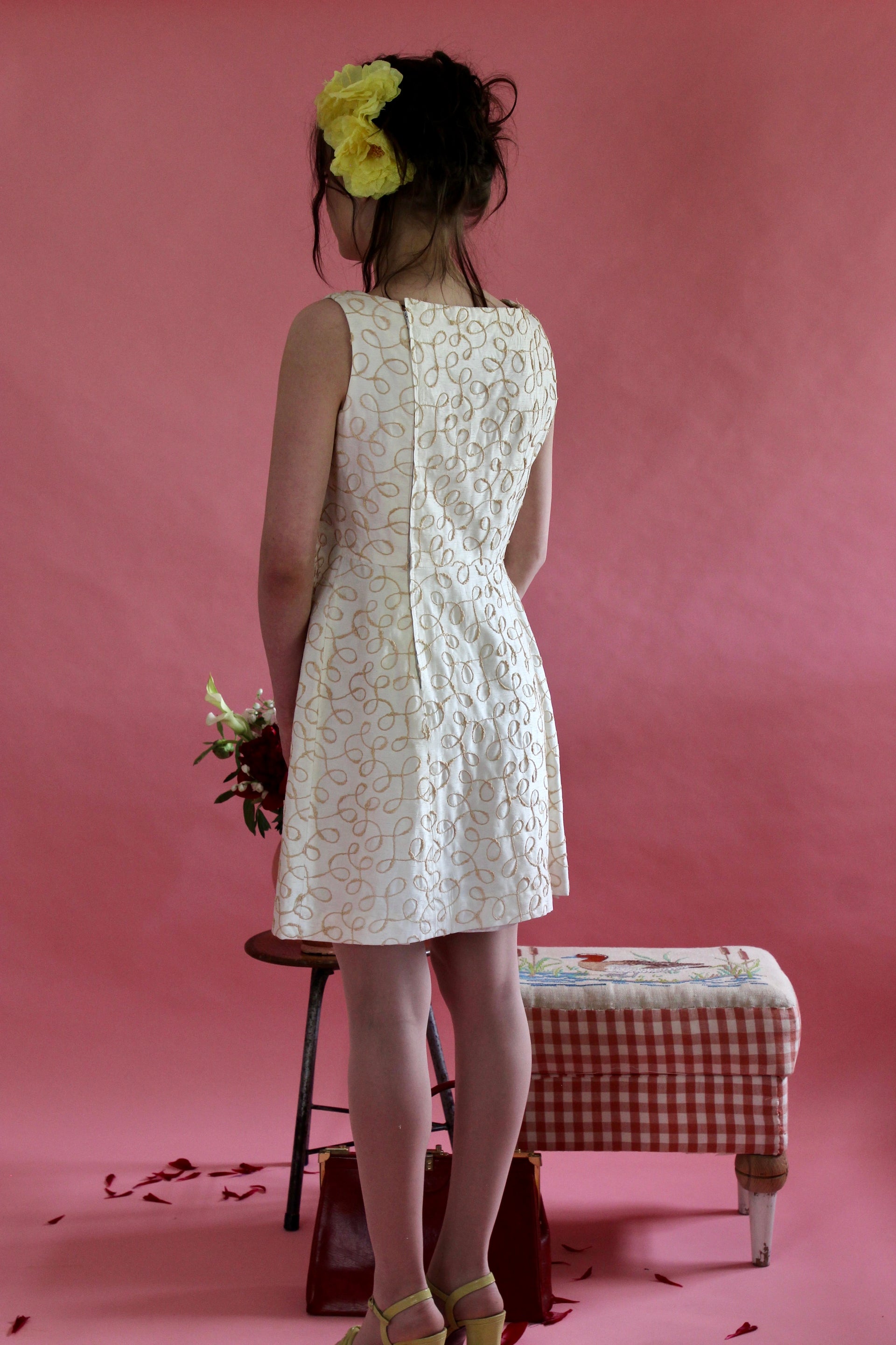 1960s Ivory Designer Cocktali Dress//Size M