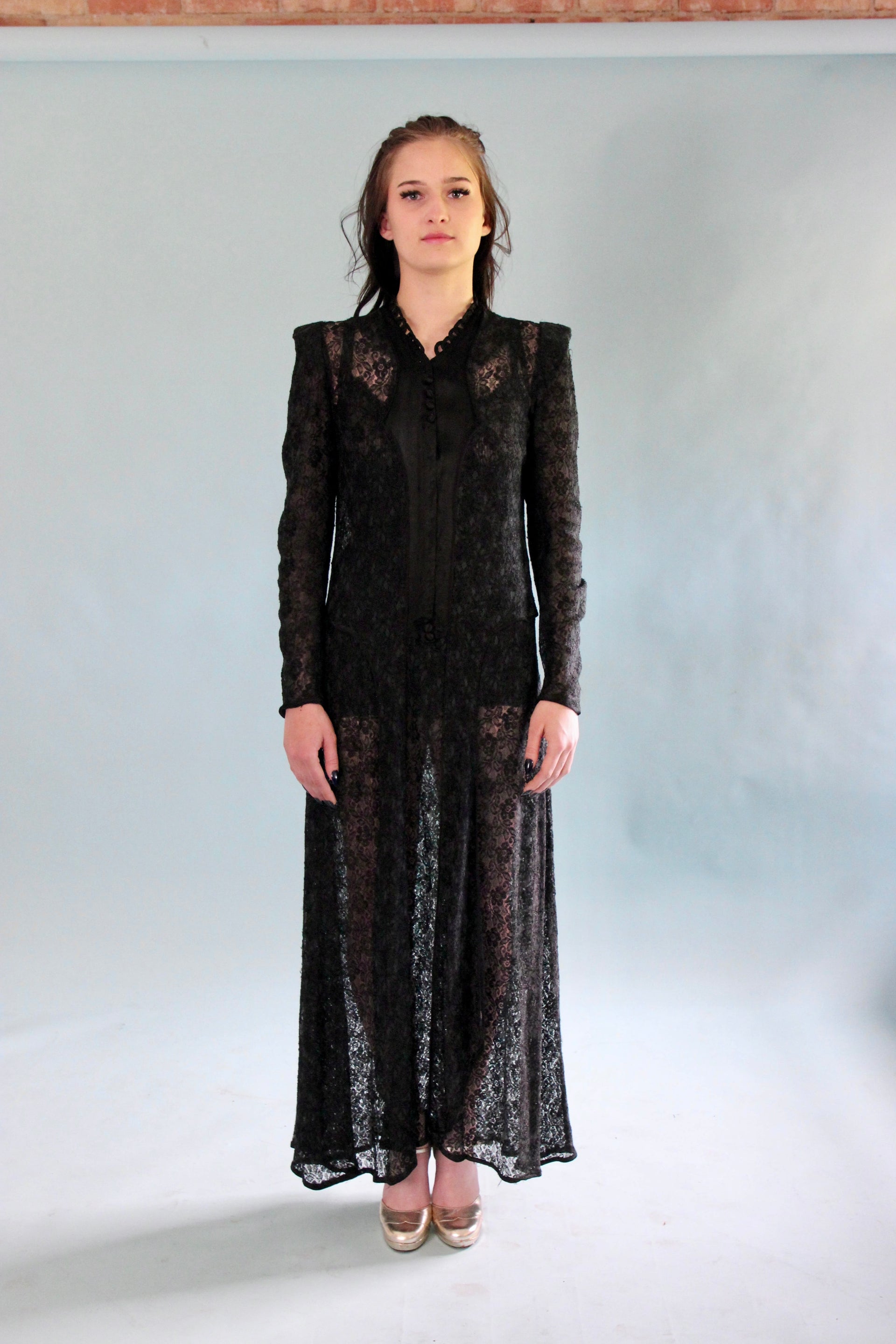 Antique Edwardian Black Lace Dress // Size S
