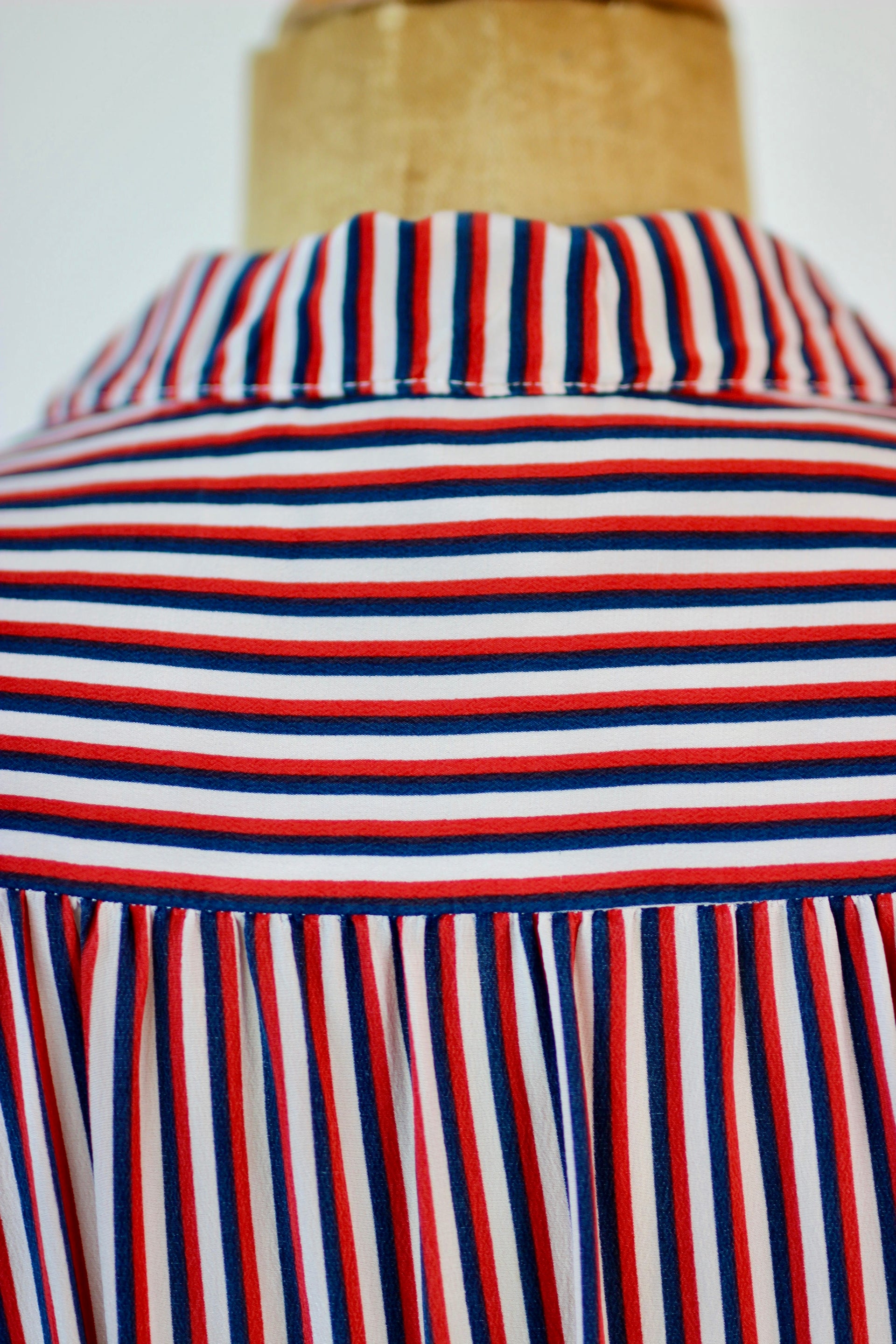 1940s Striped Silk Dress in Red, White and Blue // Size M