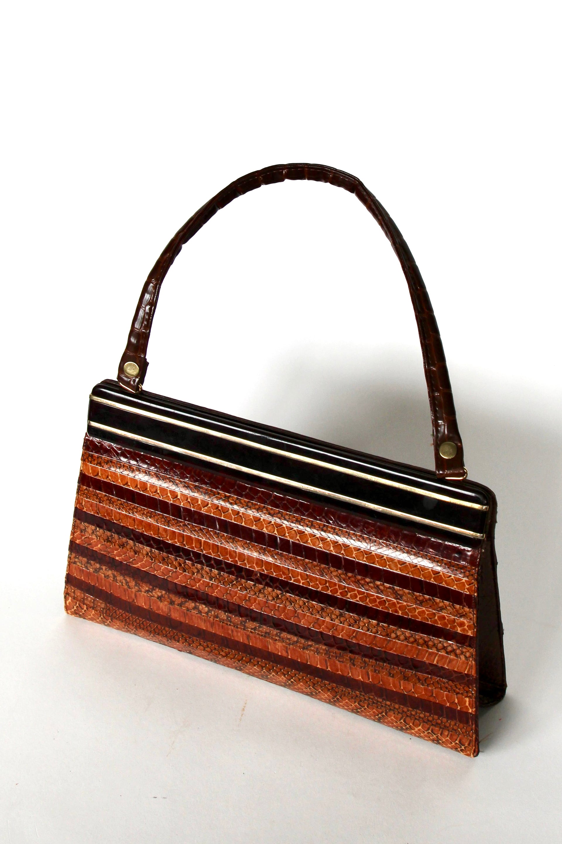 1950s 1960s Brown Snakeskin/Leather Top Handle Bag