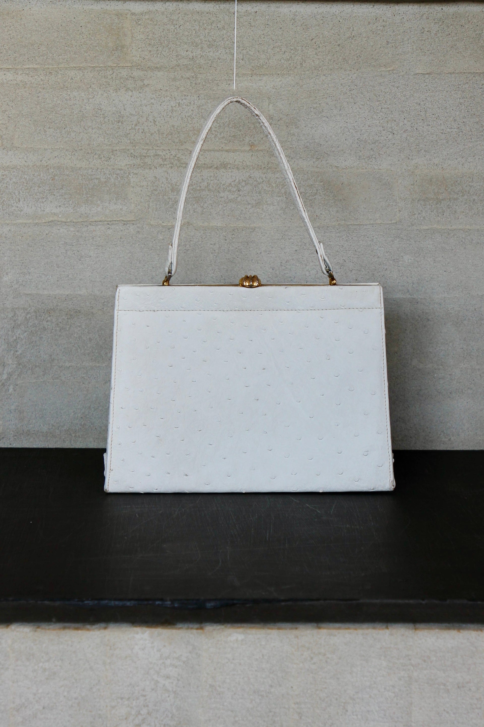1960s Vintage White Ostrich Leather Top Handle Bag/Purse