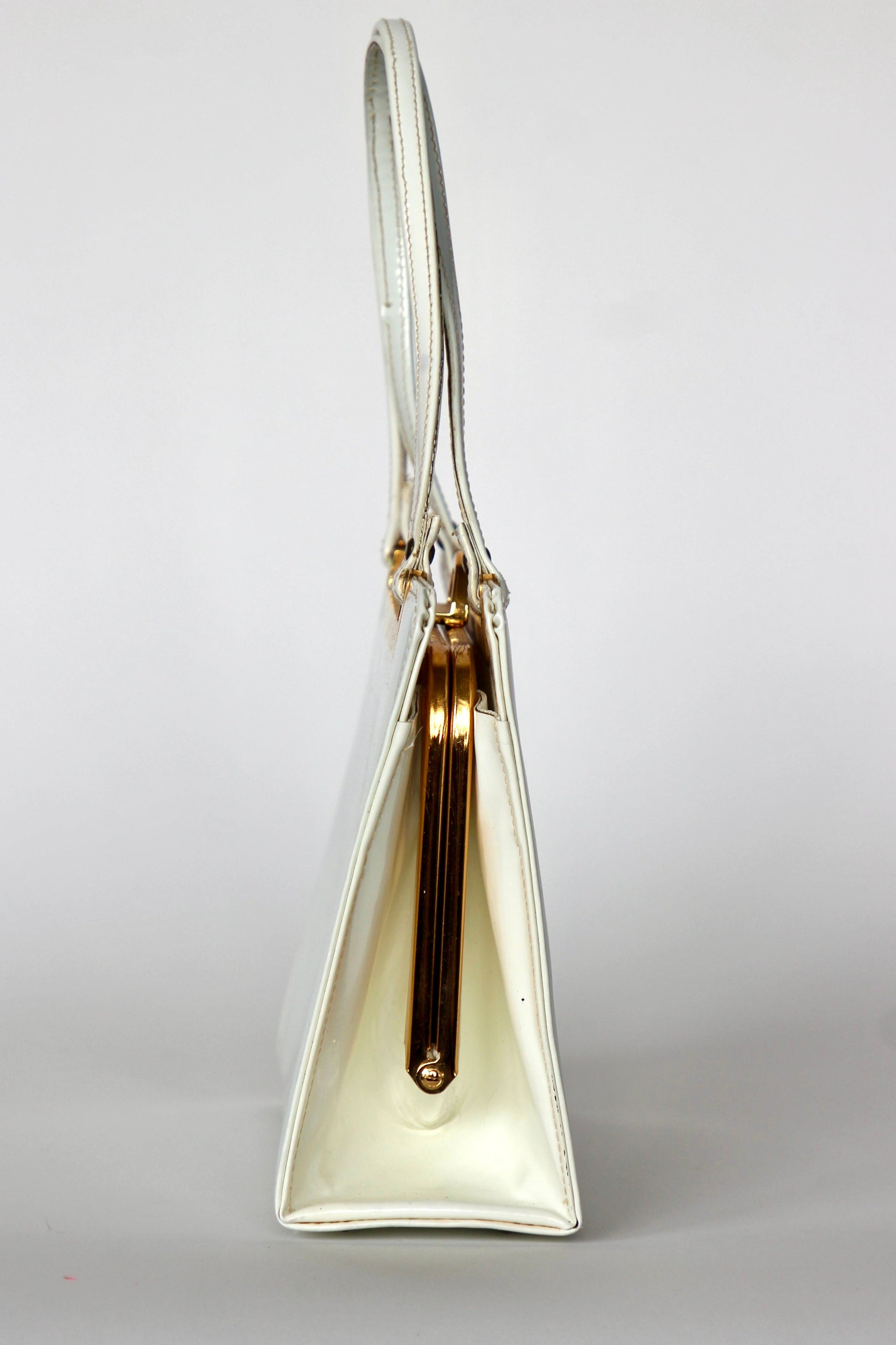 1960s Vintage White Patent Leather Top Handle Bag/Purse