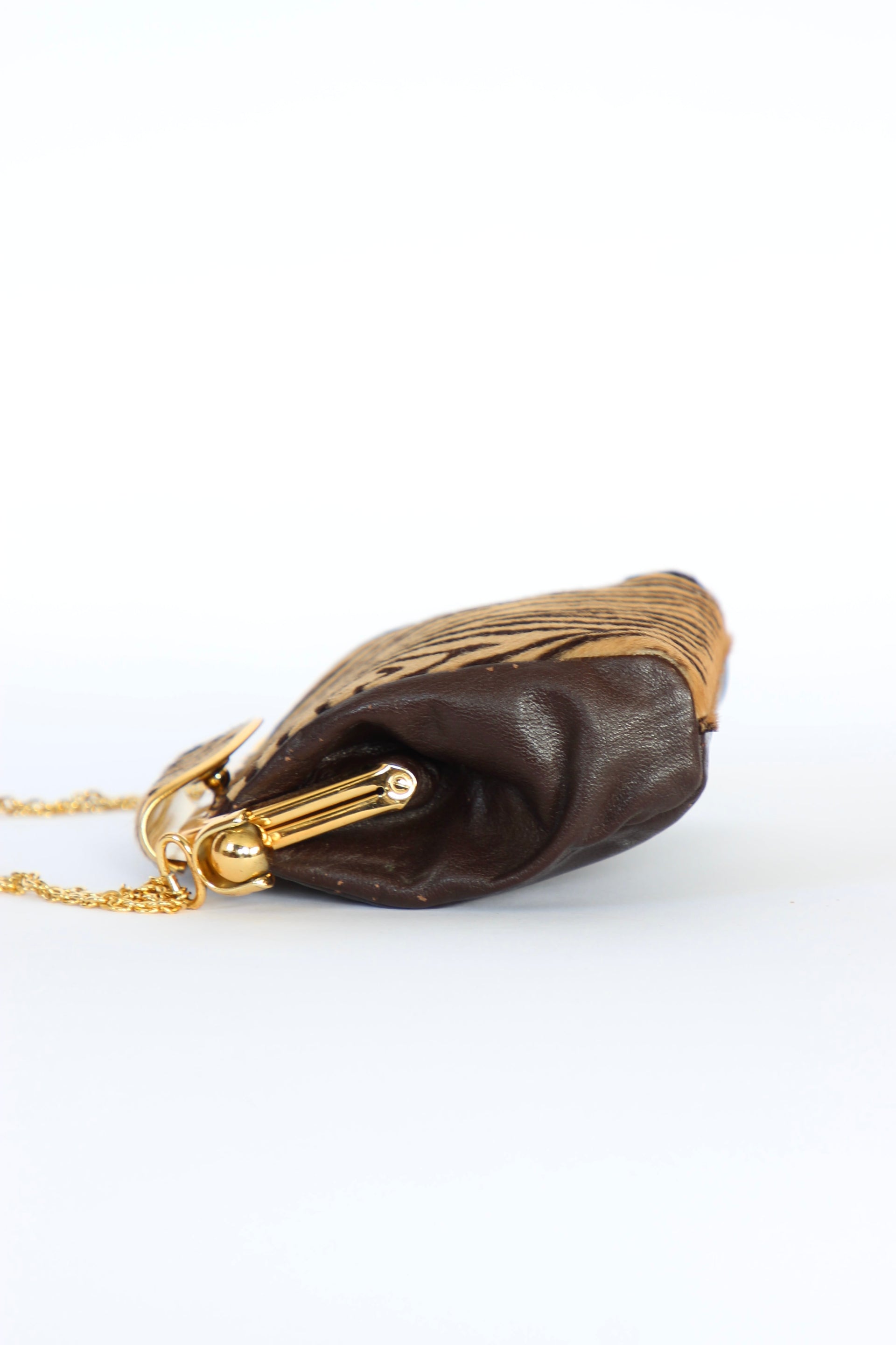 1960s Vintage Shoulder Bag with Zebra Pattern Fur and Brown Leather
