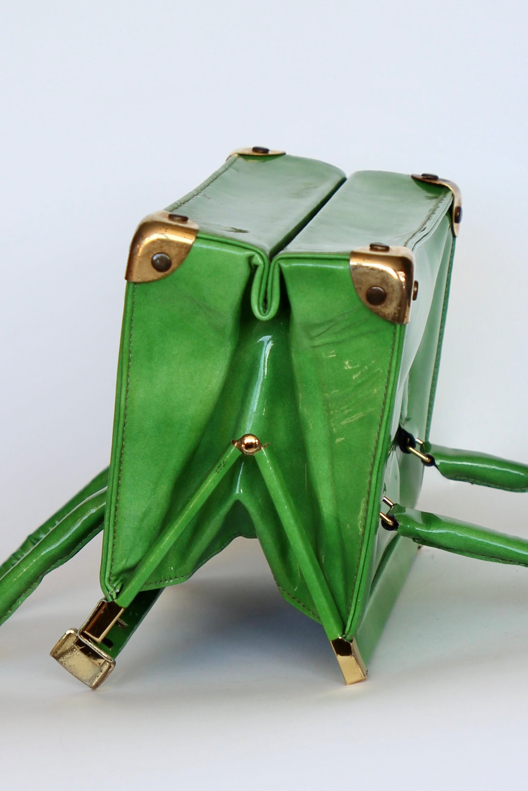 1960s Vintage Green Vinyl Purse / Top Handle Bag