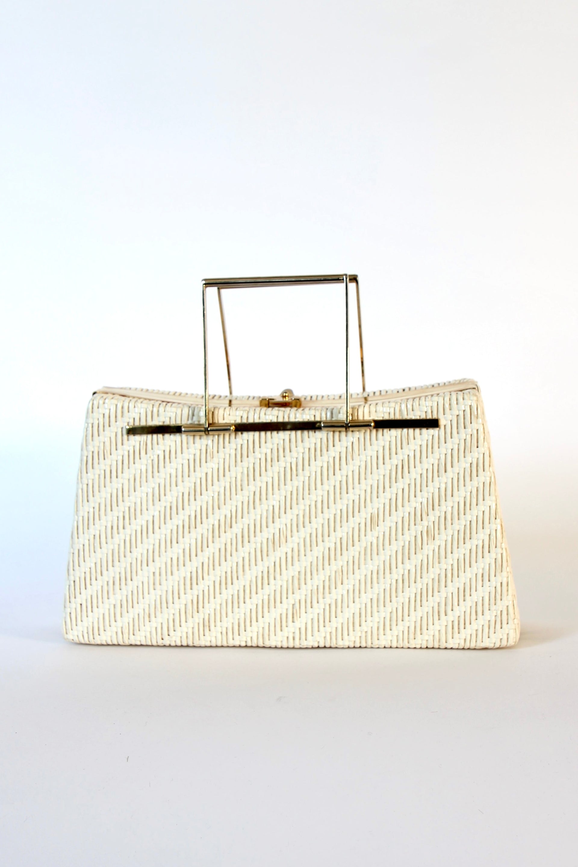 1960s Ivory Straw Top Handle Bag / Purse