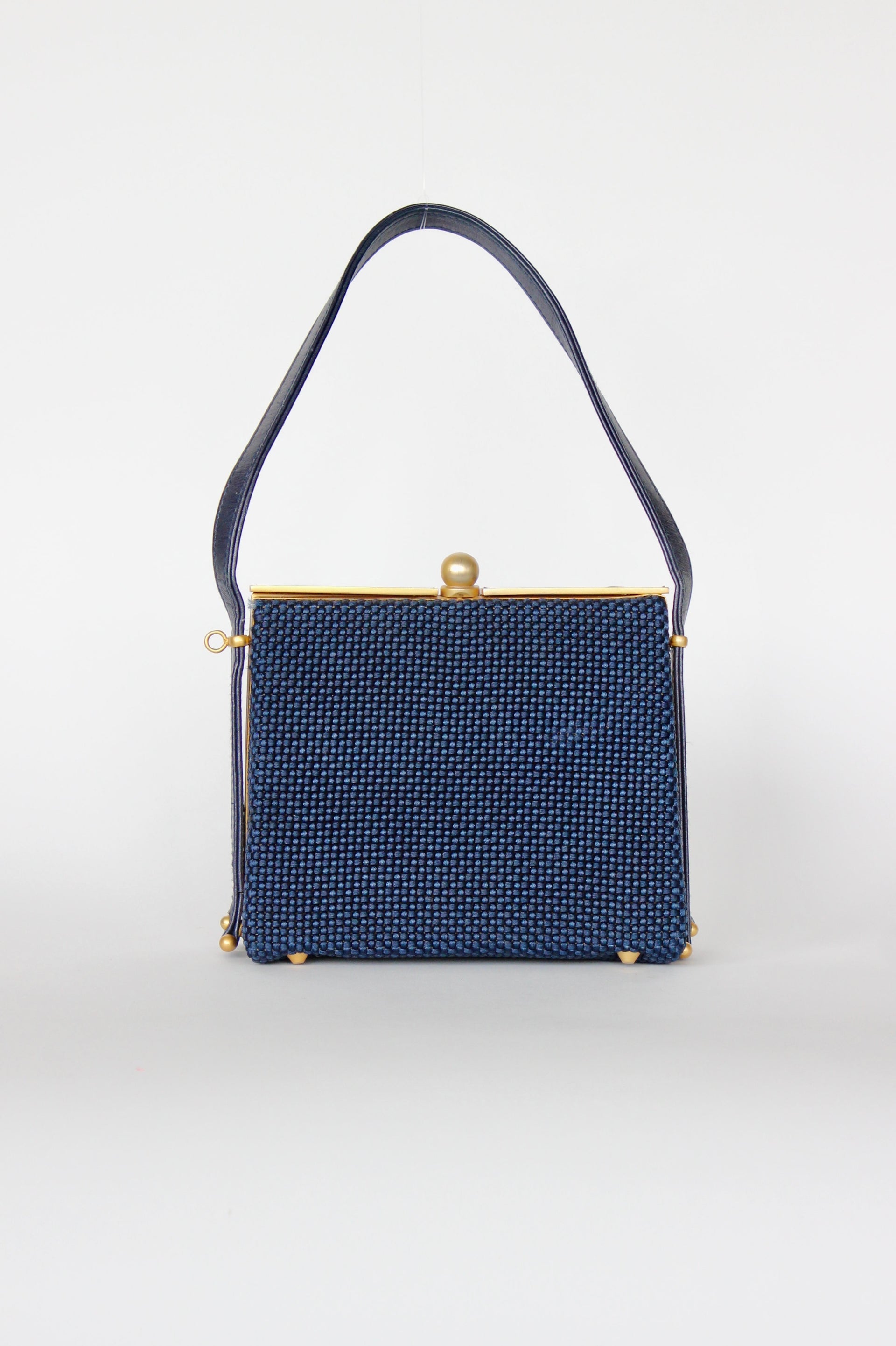 1950s 1960s Vintage Navy Blue Vinyl Top Handle Bag/Purse