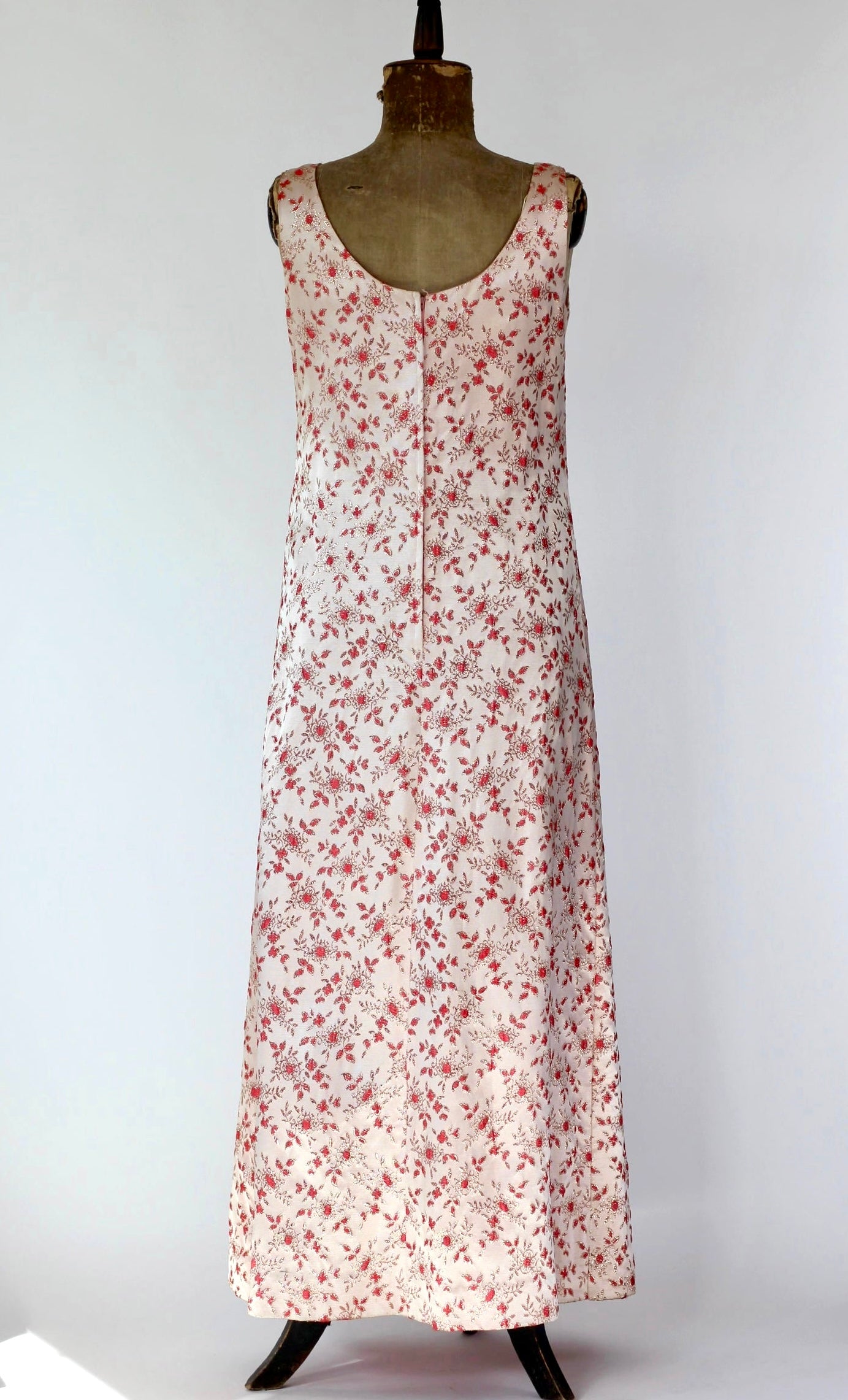 1950s 1960s Pink Brocade Maxi Dress//Size L