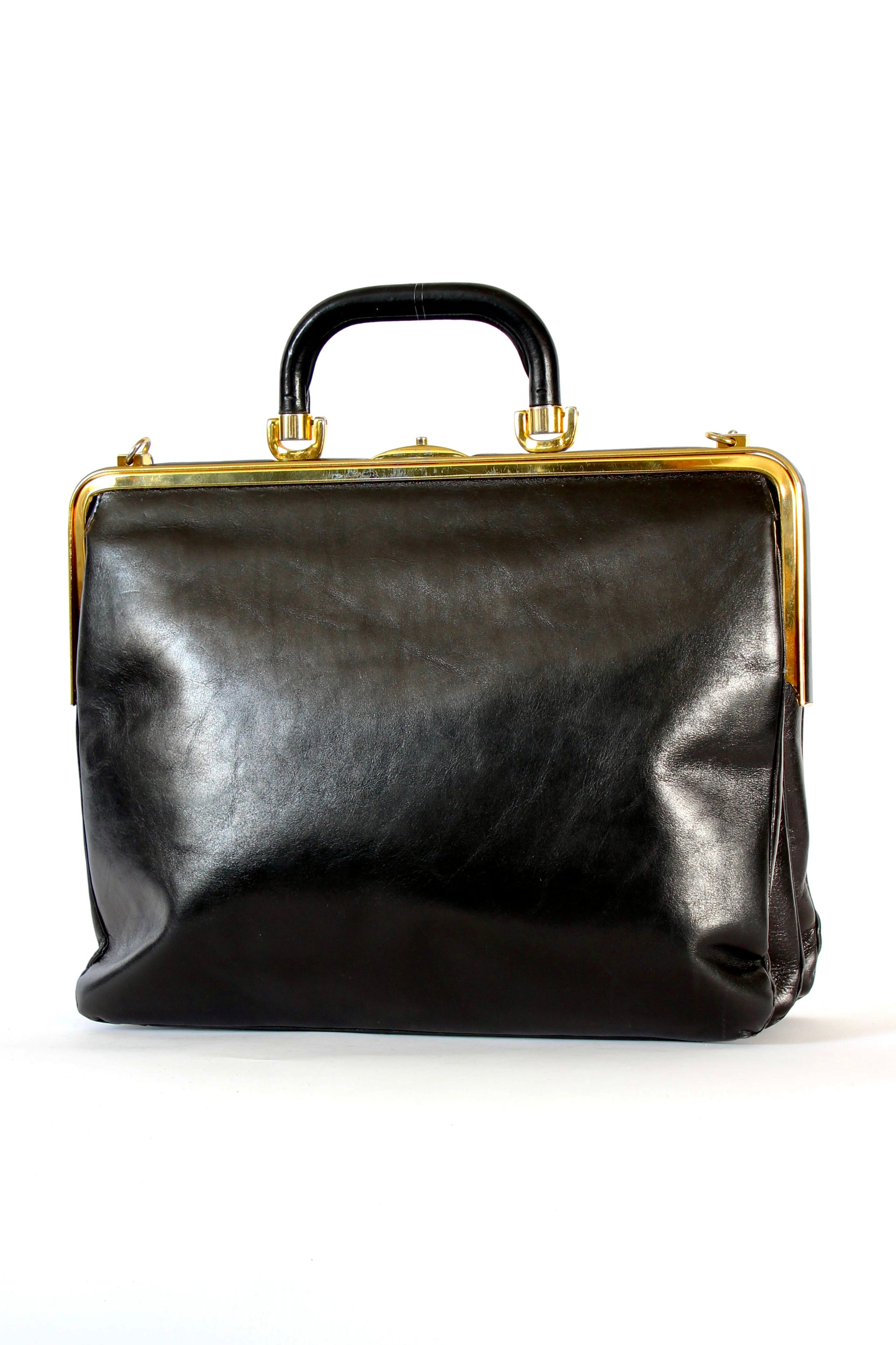1960s Vintage Bon Goût Black Leather Top Handle Bag
