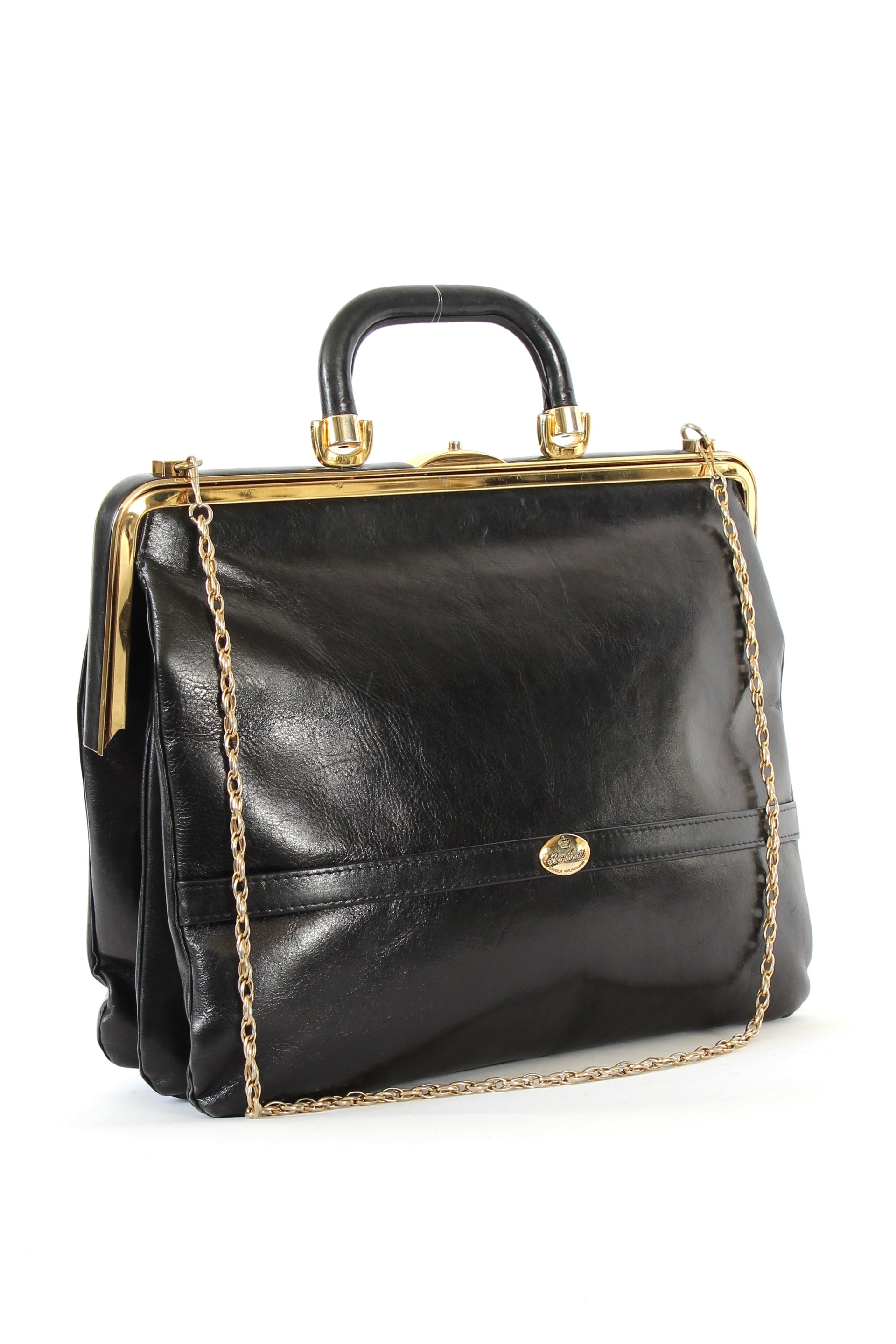 1960s Vintage Bon Goût Black Leather Top Handle Bag