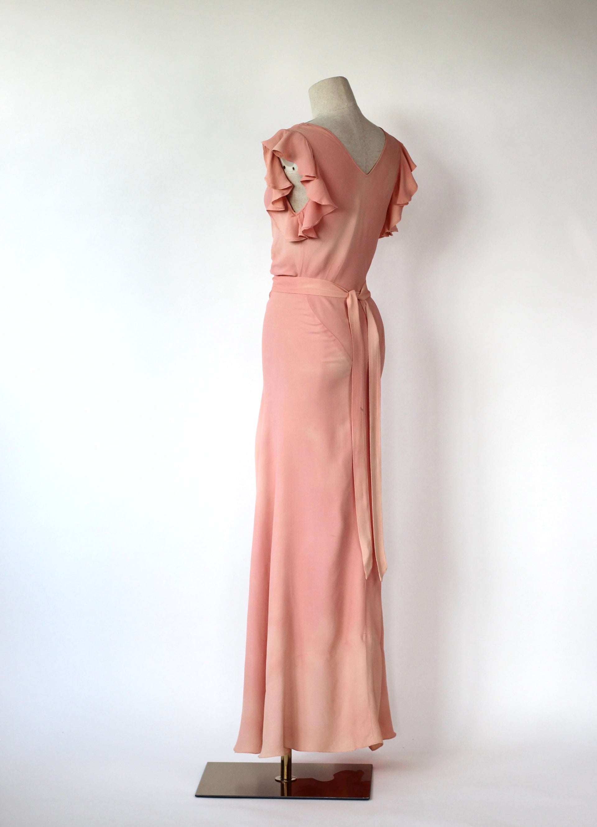 1930s Rose Rayon Dress//Size S/M