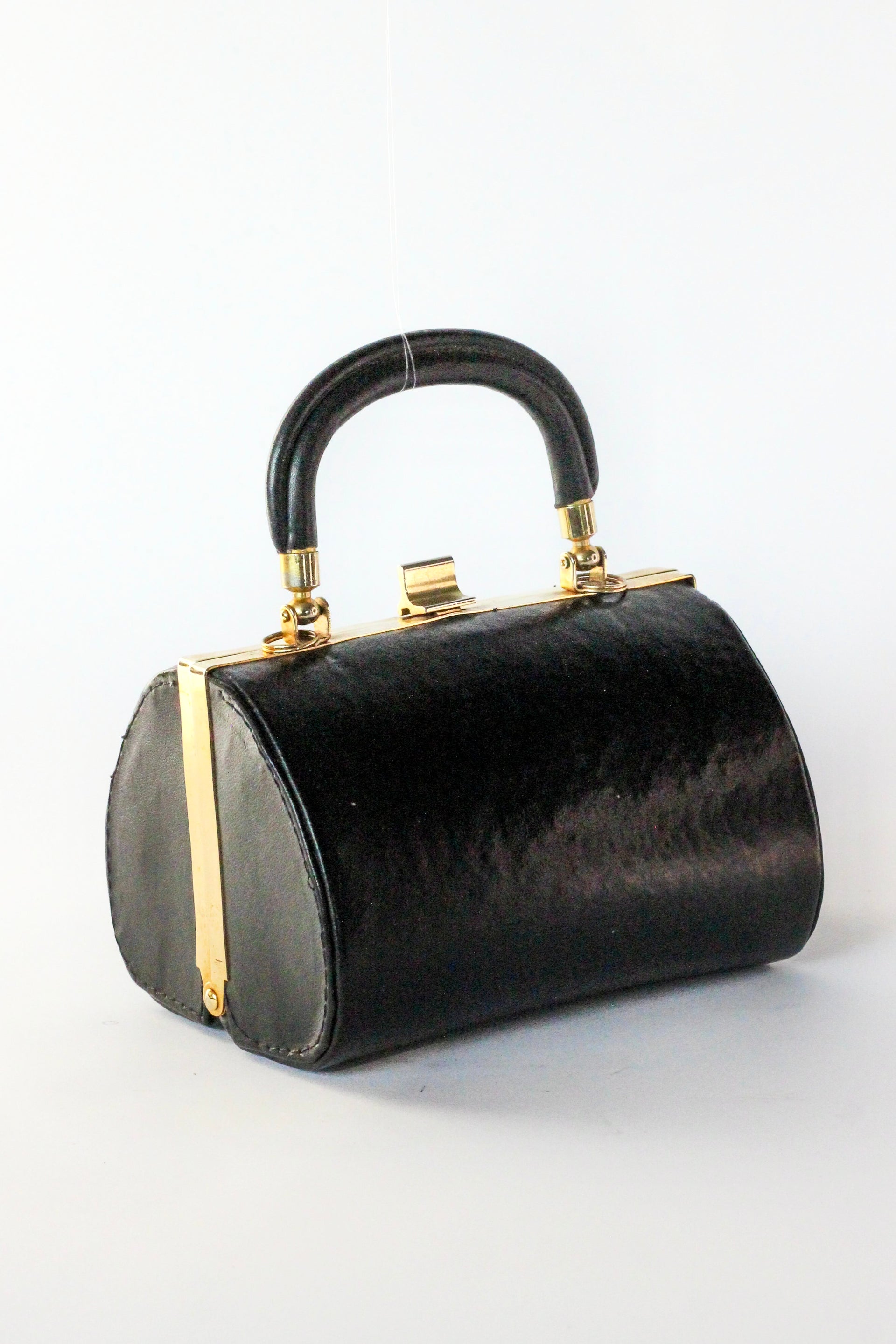 1950s 1960s Vintage Little Black Leather Box Bag/Purse