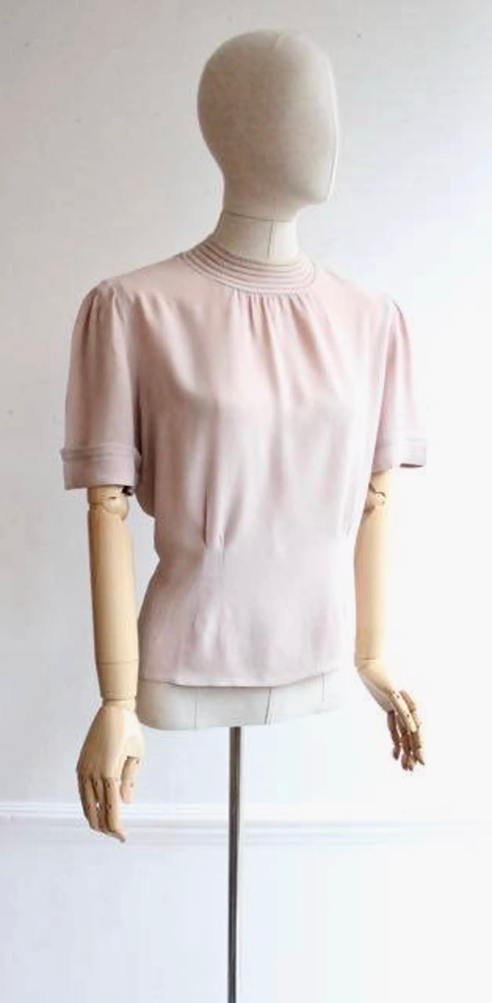 1940s Pale Pink Silk Blouse//Size M
