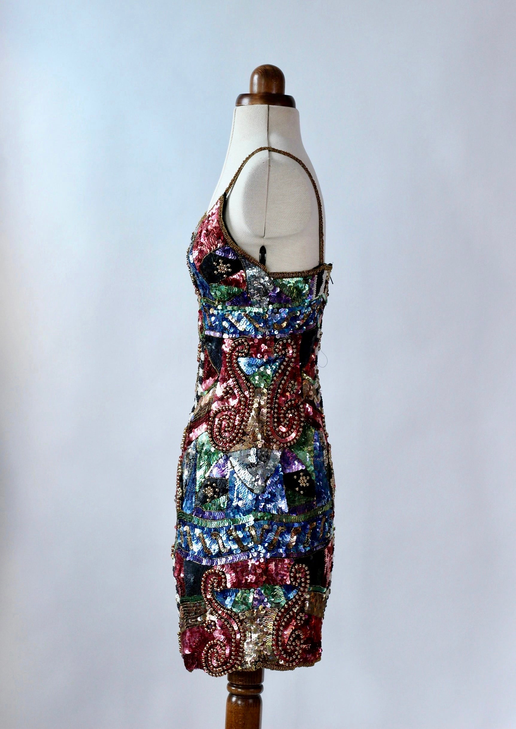 1980s Beaded Sequin Party Dress//Size XS