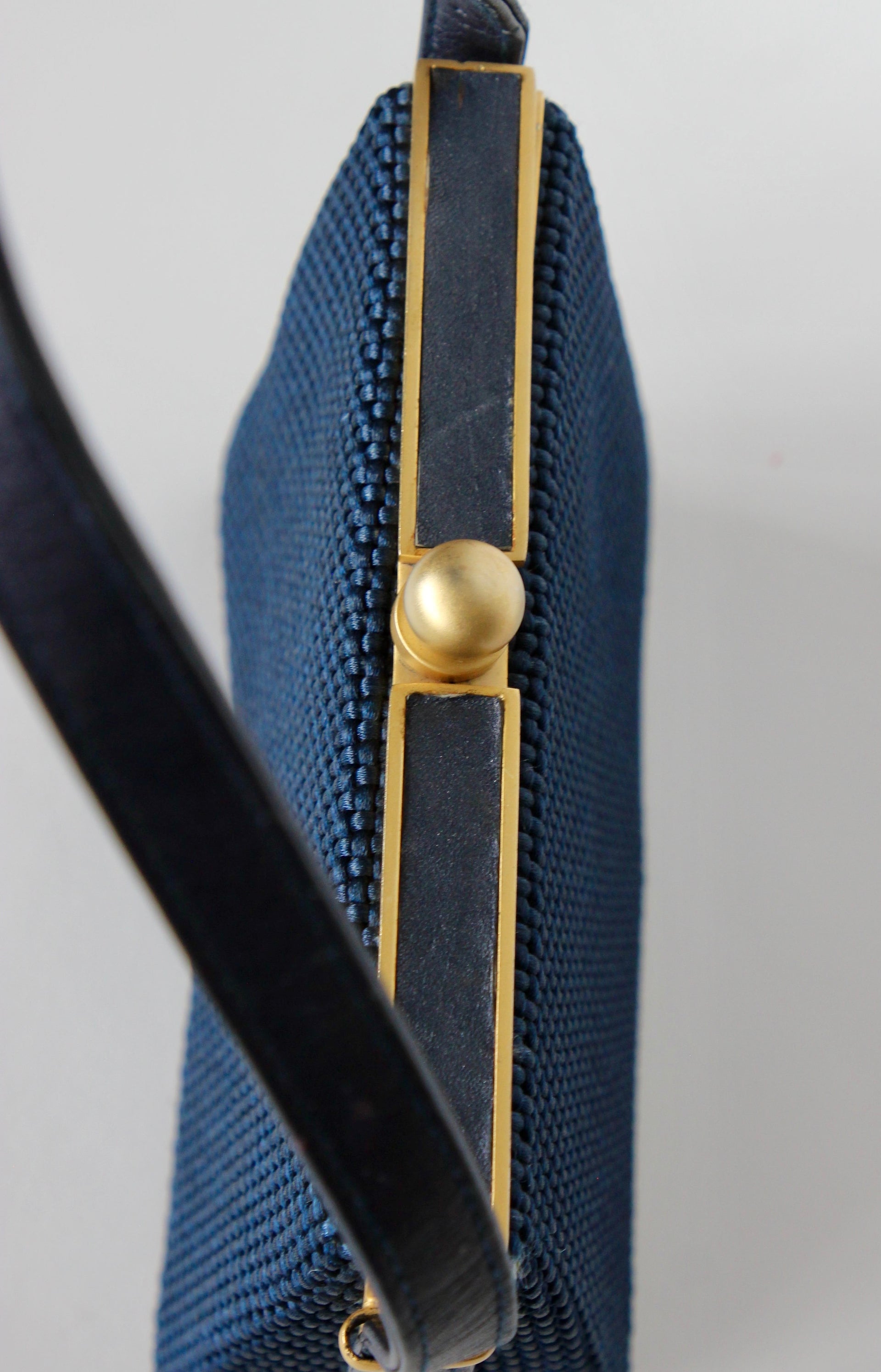 1950s 1960s Vintage Navy Blue Vinyl Top Handle Bag/Purse