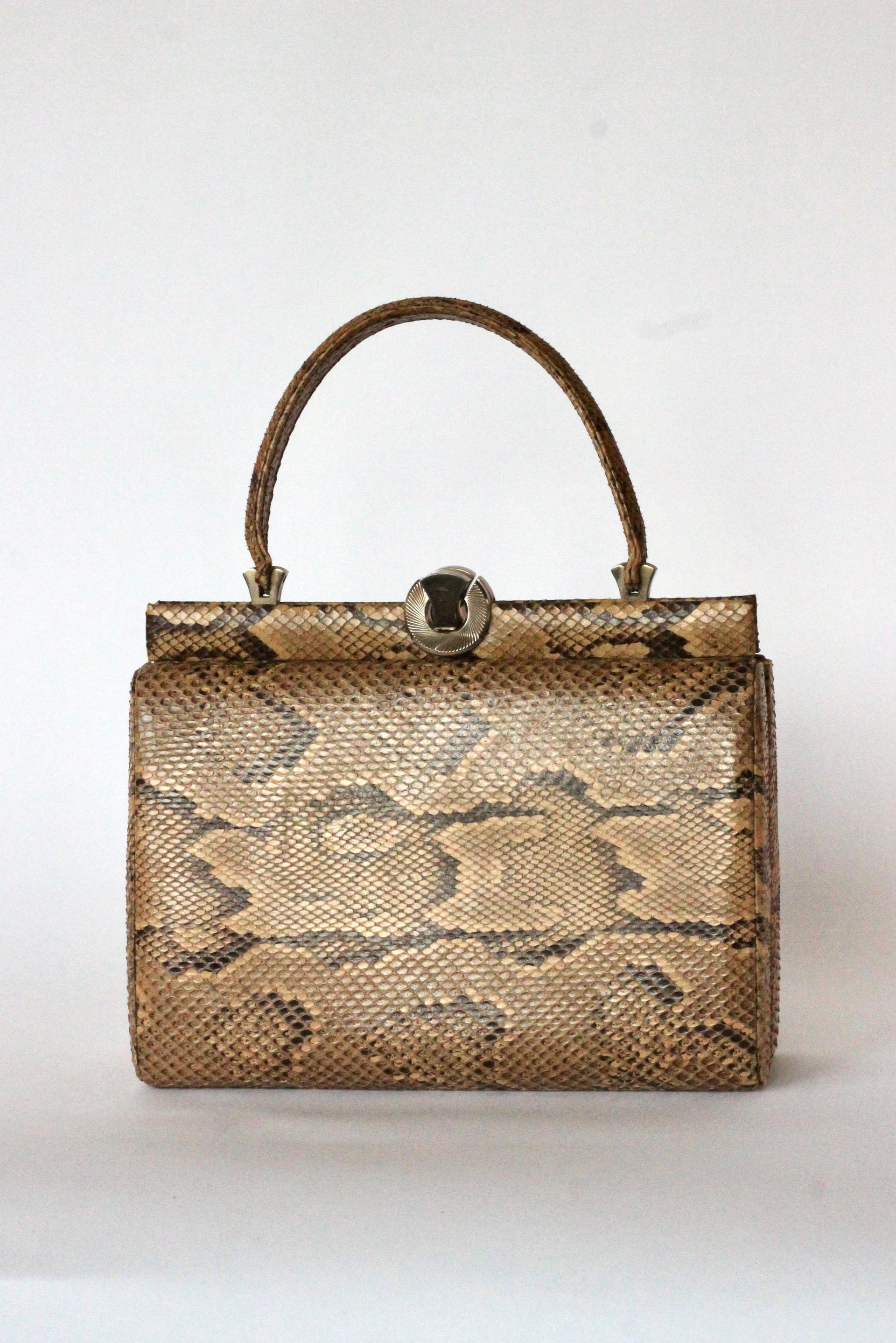 1950s Brown Snakeskin/Leather Top Handle Bag