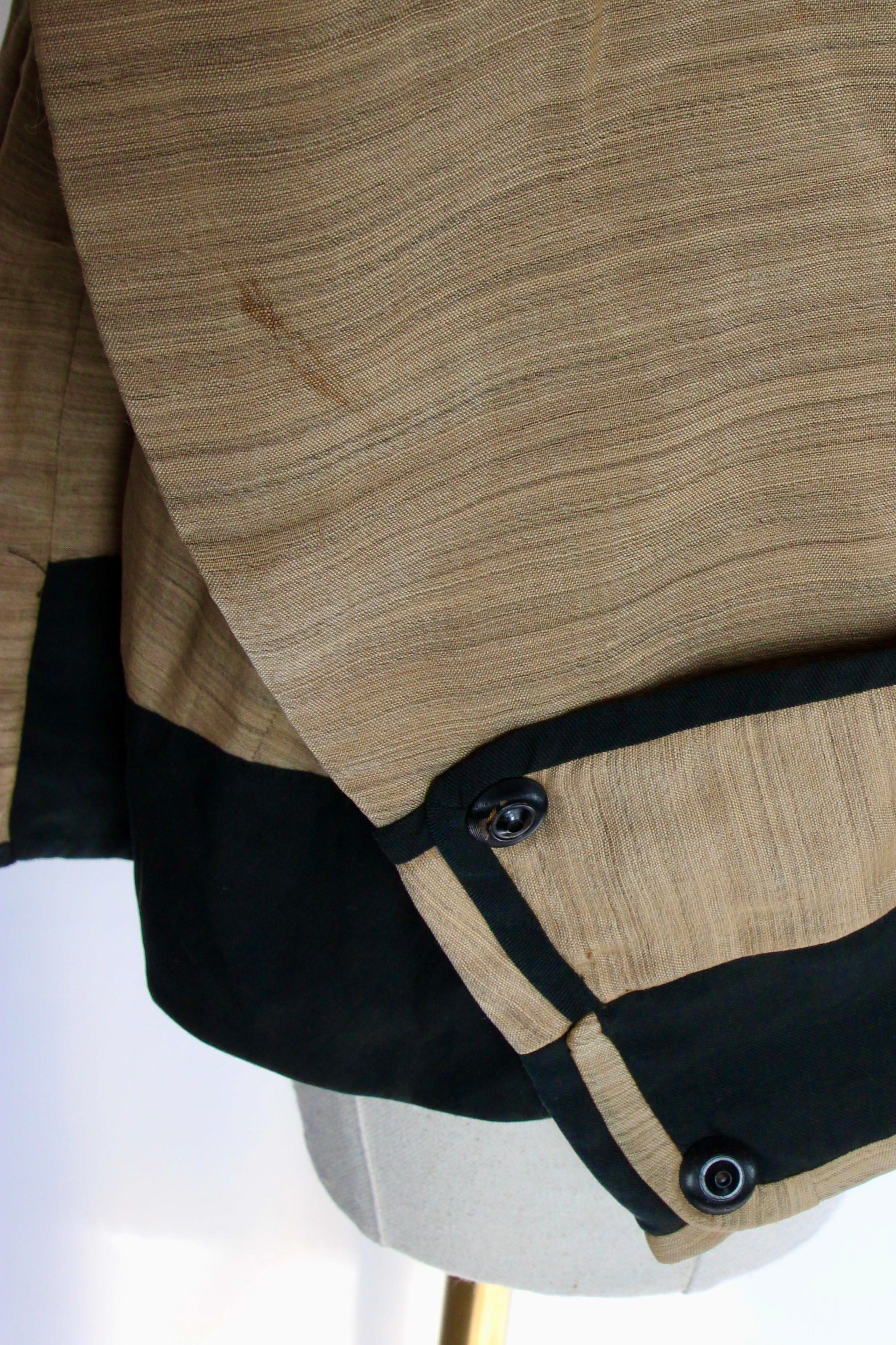 1879s Antique Victorian Beige Jacket with Black Collar and Cuffs Owned by Karin Strandberg, Sweden.