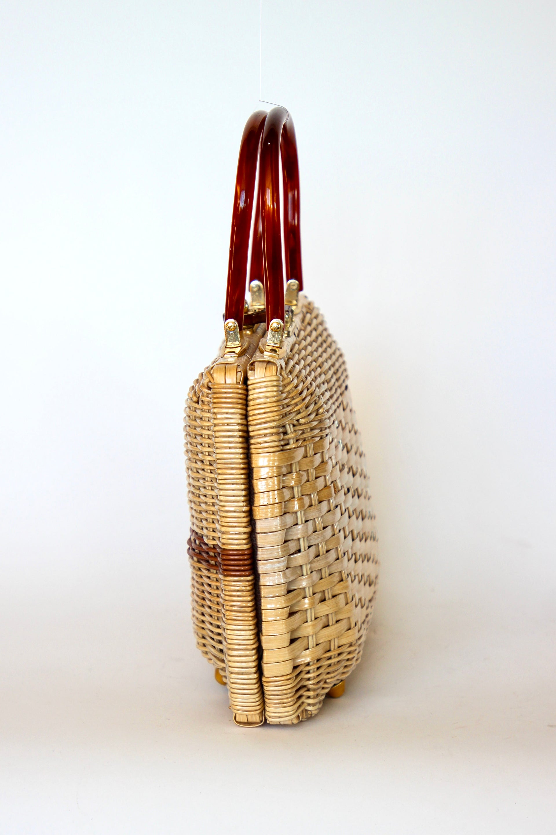 1950s 1960s Straw Top Handle Bag/Purse with Lucite Handle