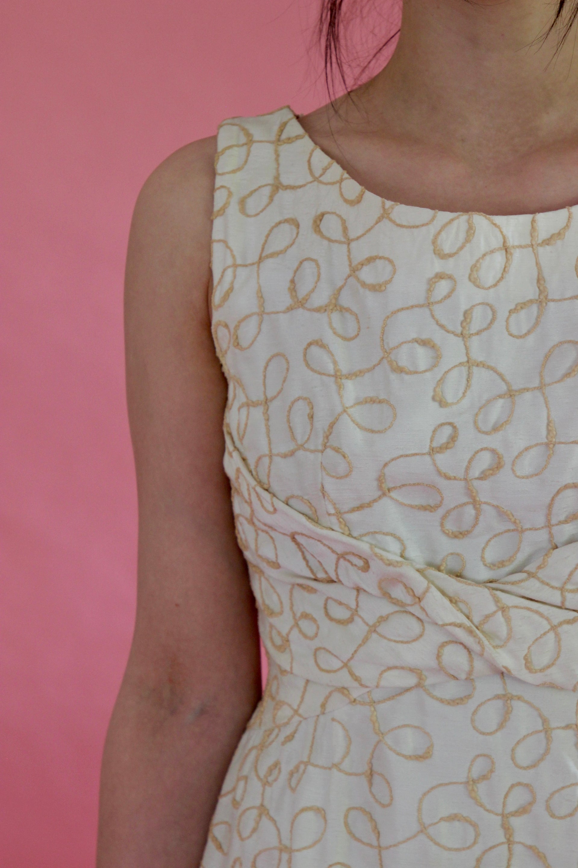 1960s Ivory Designer Cocktali Dress//Size M
