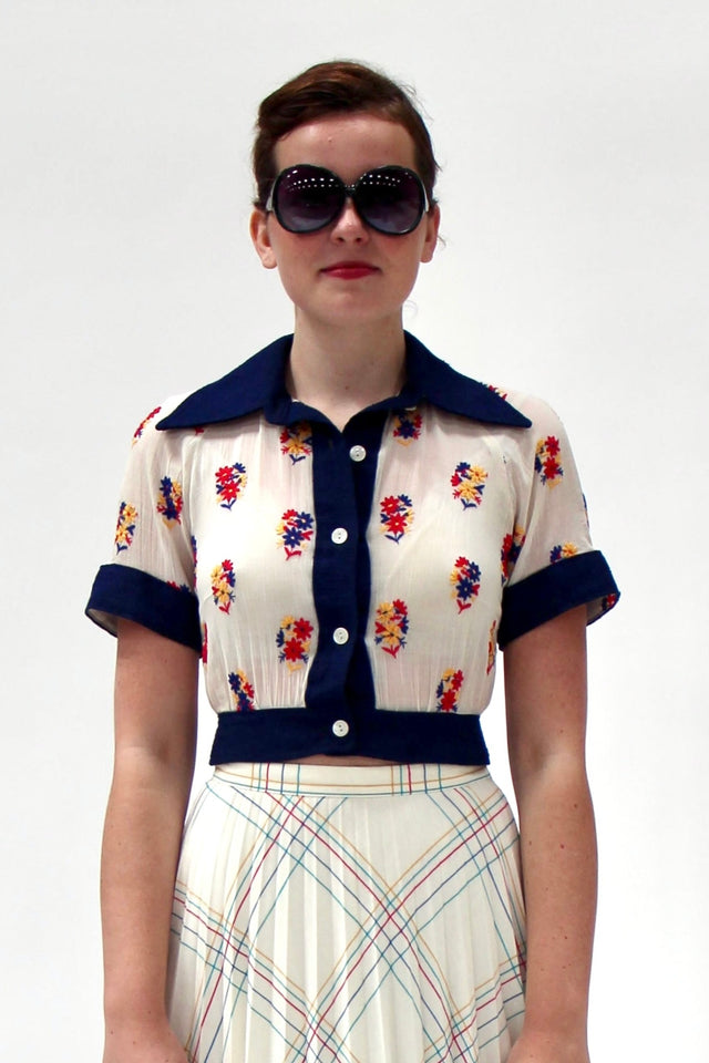 1930s Vintage Cotton Shirt //Size XS/S