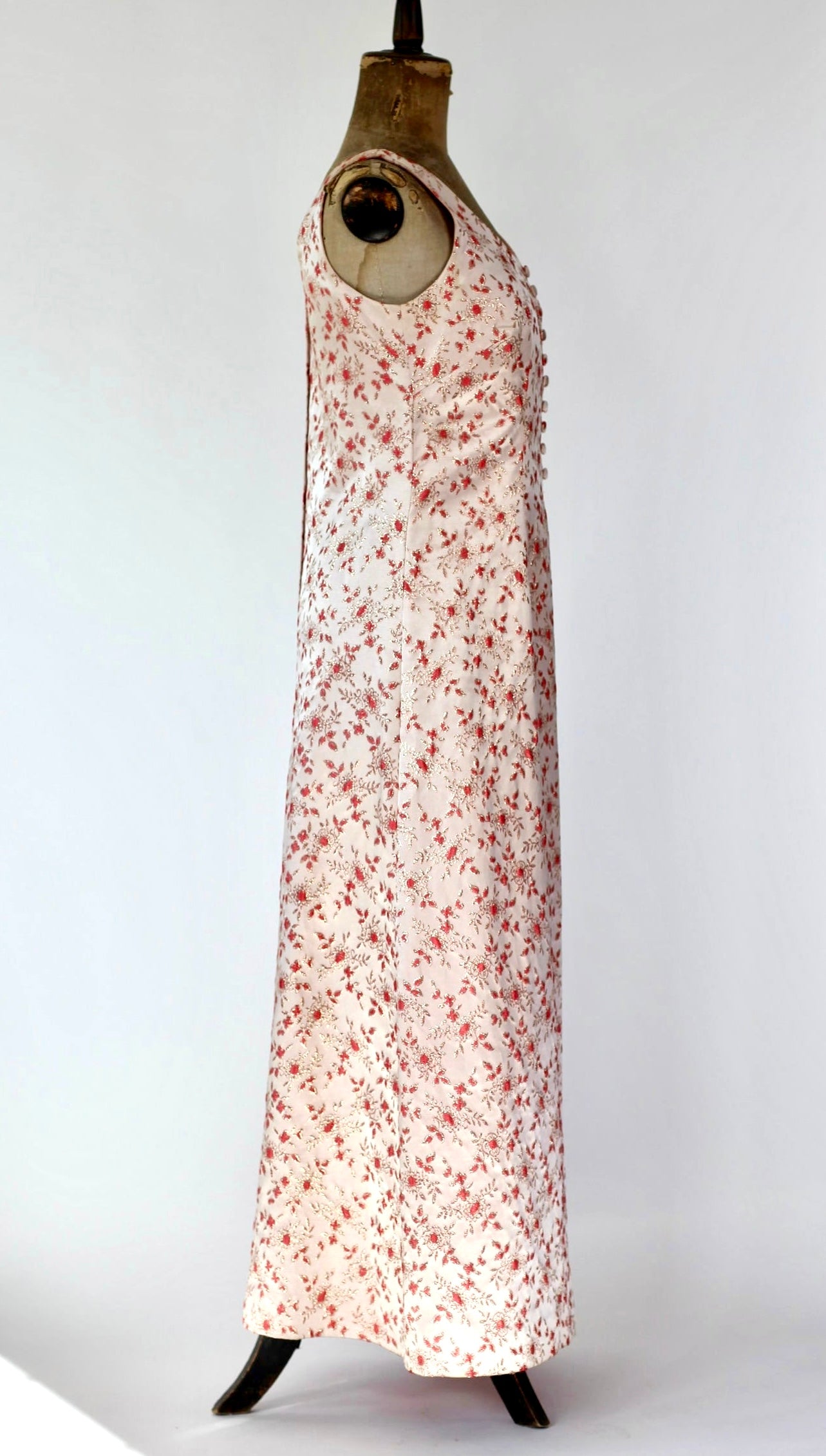 1950s 1960s Pink Brocade Maxi Dress//Size L
