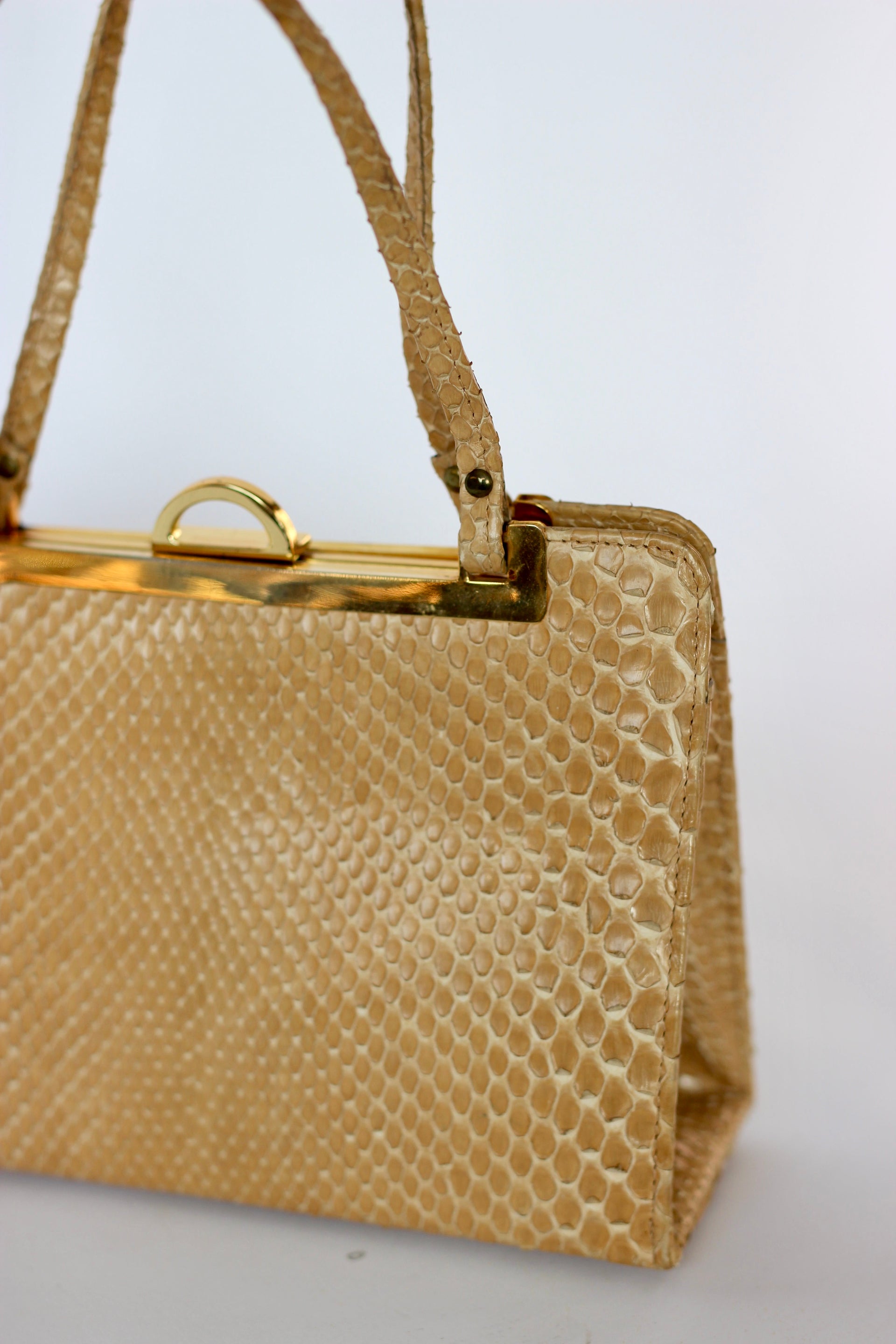 1950s Vintage Beige Snake Skin/Leather Top Handle Bag/Purse